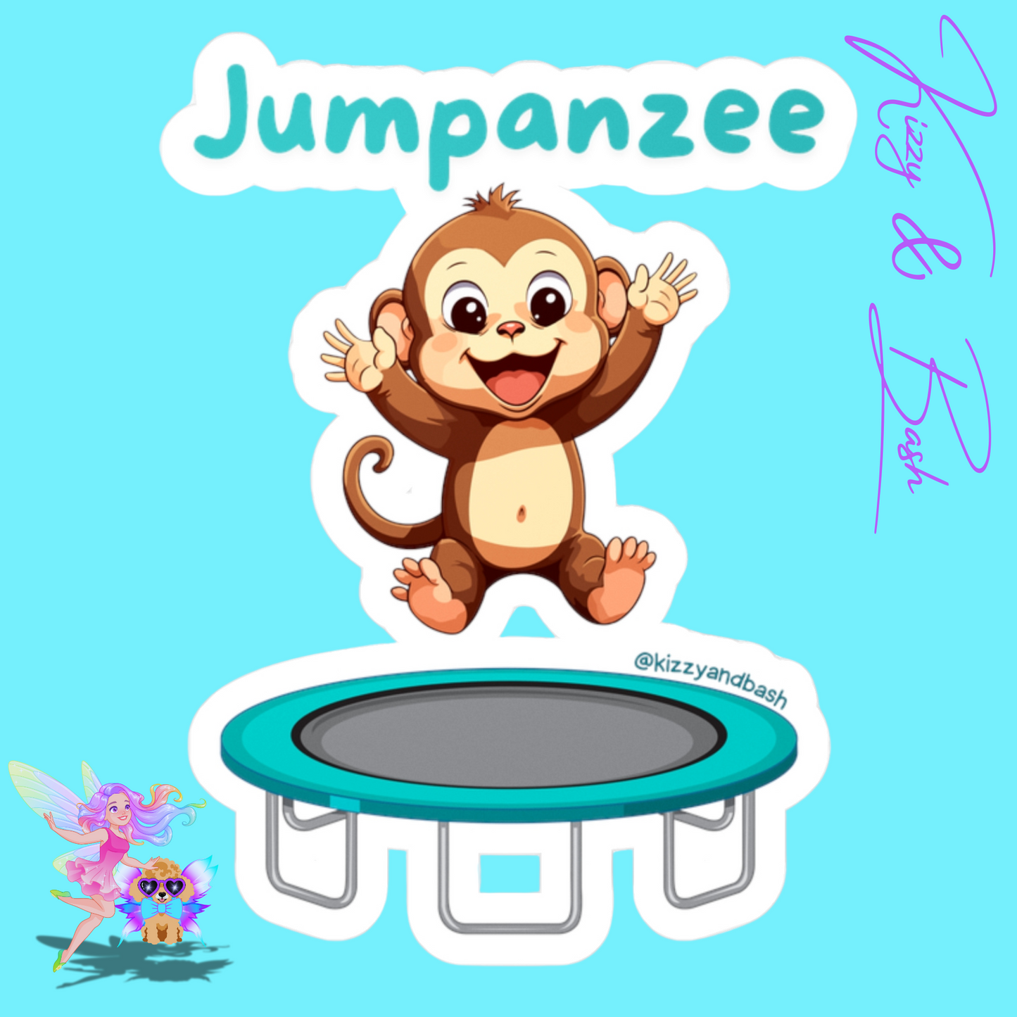 Waterproof Monkey on Trampoline Decal Sticker Jumpanzee Kiss-Cut Vinyl Decals Unique Monkey Lover Gift Gymnastics Teacher Gift Idea Funny Animal Pun Sticker