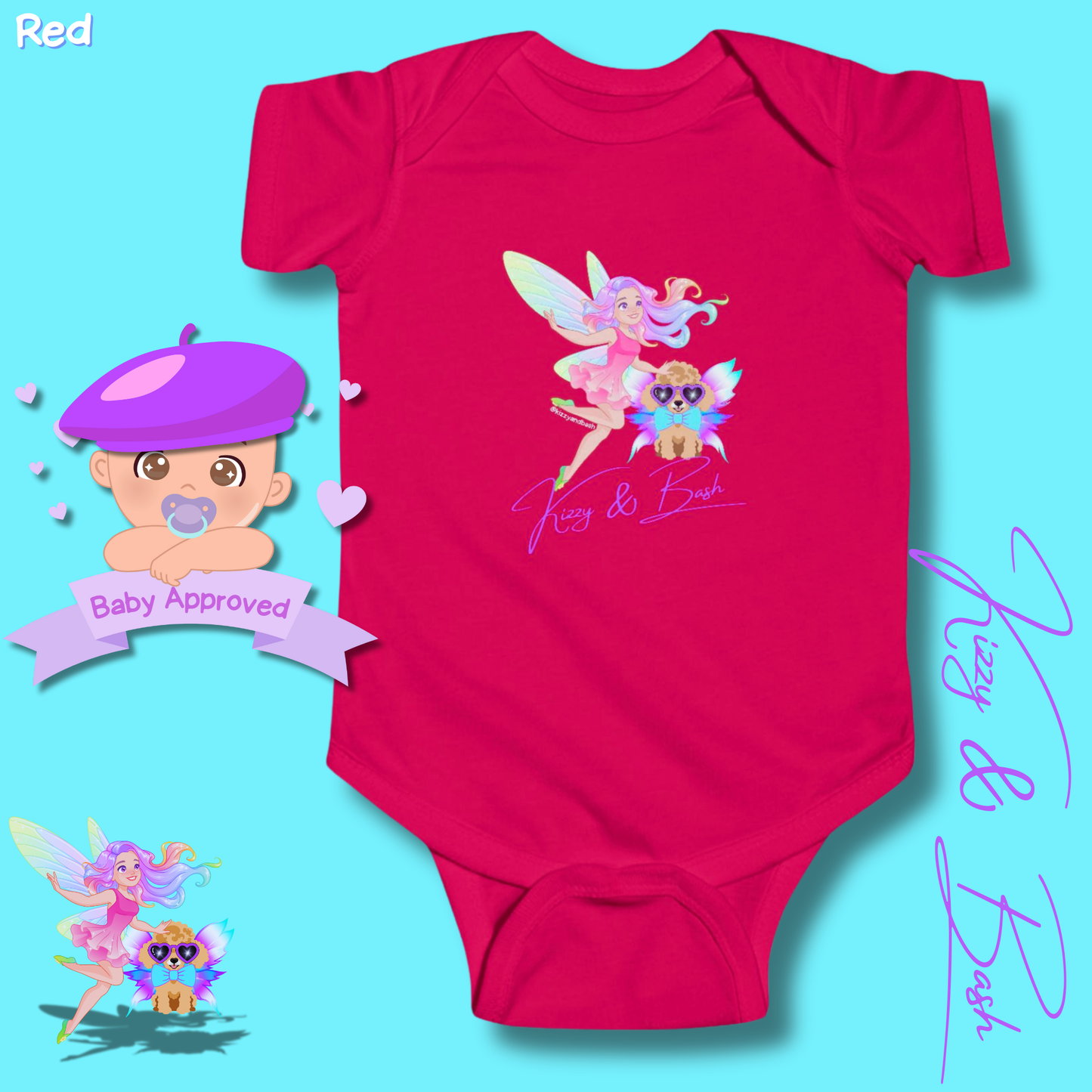 Cute Fairy Onesie for Baby Fairy Outfit for Newborn Colorful Fairy Girl and Red Toy Poodle Fairy Unique Baby Shower Gift Fairy Nursery Decor Kizzy and Bash Infant Fine Jersey Bodysuit