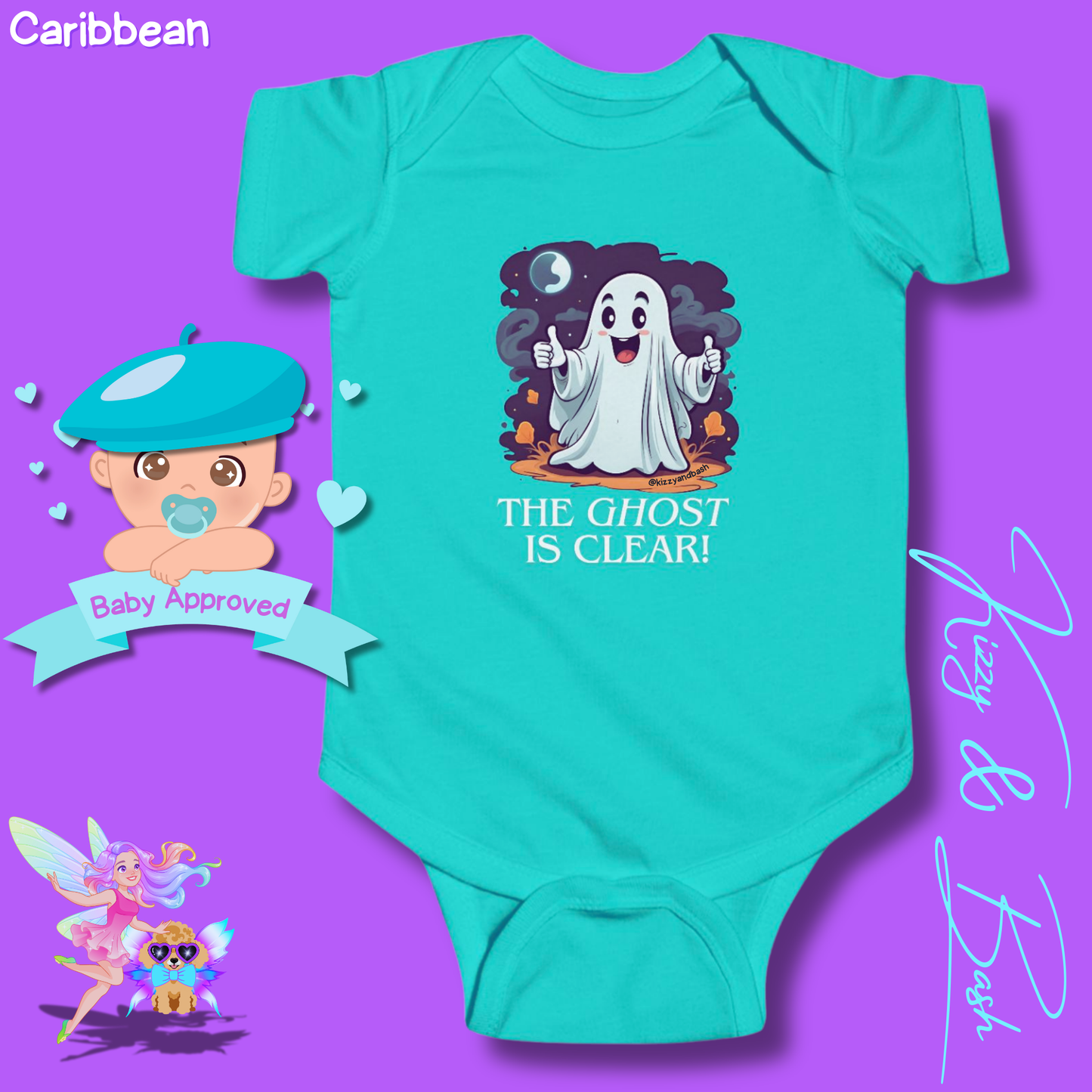 Adorable Halloween Onesie for Baby Funny Halloween Outfit for Newborn Unique Halloween Gift for Baby Shower Fun Gift for Halloween Baby The Ghost is Clear The Coast is Clear Pun Ghost with Two Thumbs Up Infant Fine Jersey Bodysuit
