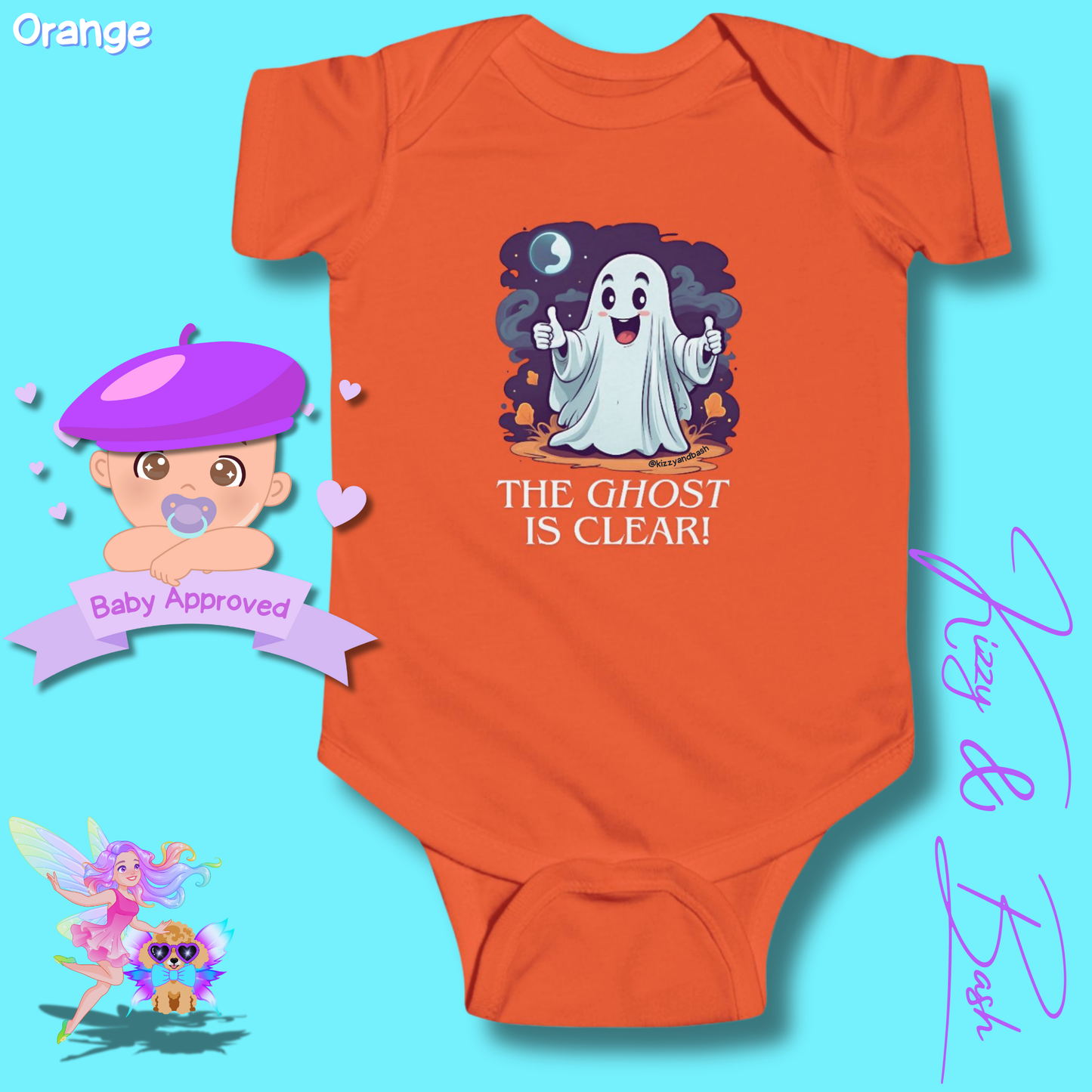 Adorable Halloween Onesie for Baby Funny Halloween Outfit for Newborn Unique Halloween Gift for Baby Shower Fun Gift for Halloween Baby The Ghost is Clear The Coast is Clear Pun Ghost with Two Thumbs Up Infant Fine Jersey Bodysuit