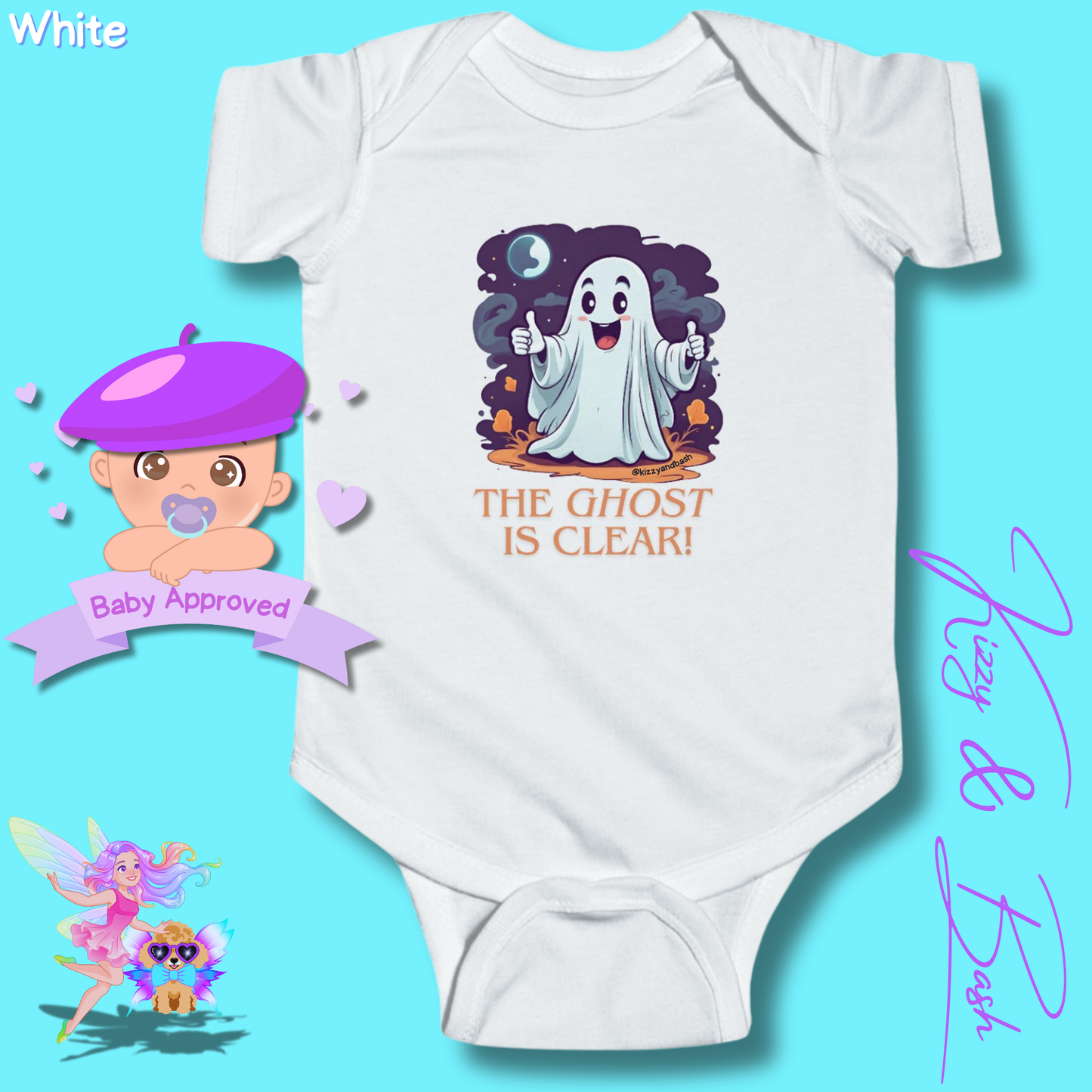 Adorable Halloween Onesie for Baby Funny Halloween Outfit for Newborn Unique Halloween Gift for Baby Shower Fun Gift for Halloween Baby The Ghost is Clear The Coast is Clear Pun Ghost with Two Thumbs Up Infant Fine Jersey Bodysuit