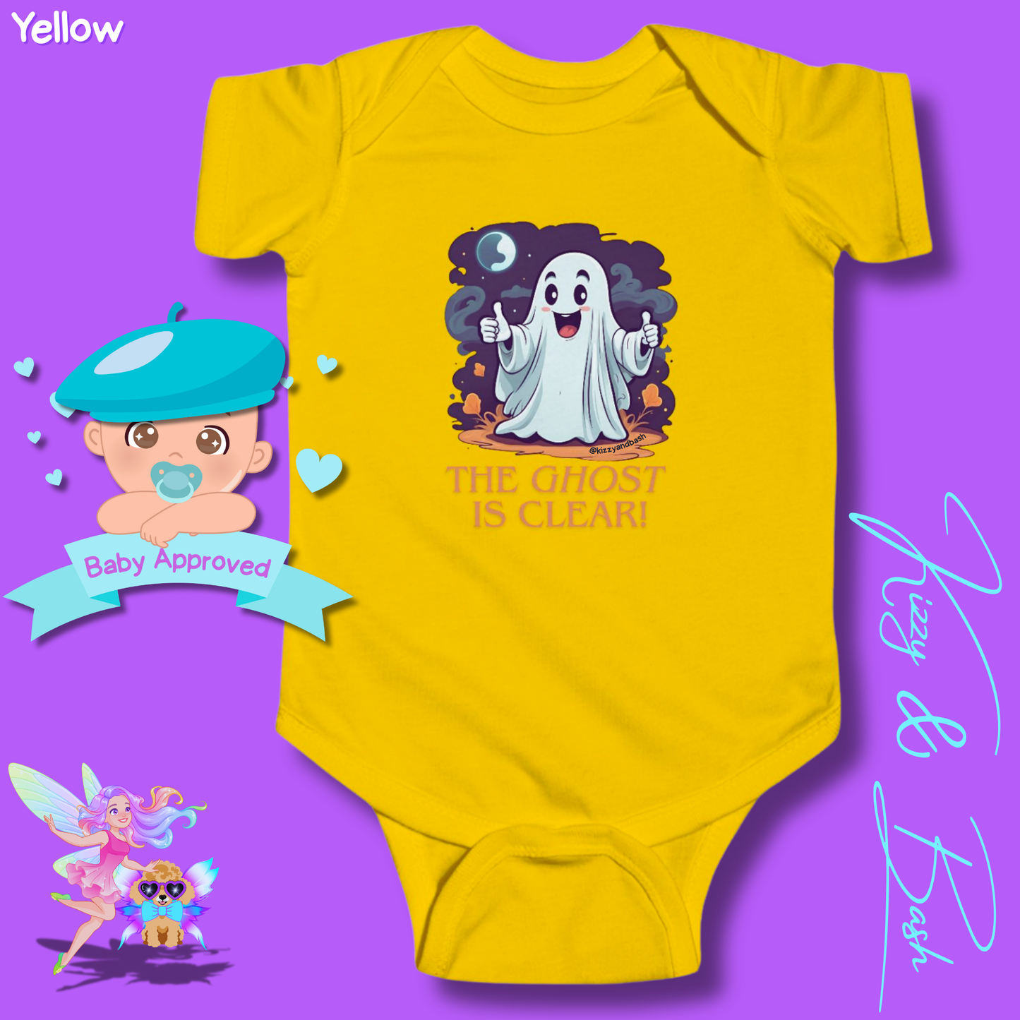 Adorable Halloween Onesie for Baby Funny Halloween Outfit for Newborn Unique Halloween Gift for Baby Shower Fun Gift for Halloween Baby The Ghost is Clear The Coast is Clear Pun Ghost with Two Thumbs Up Infant Fine Jersey Bodysuit