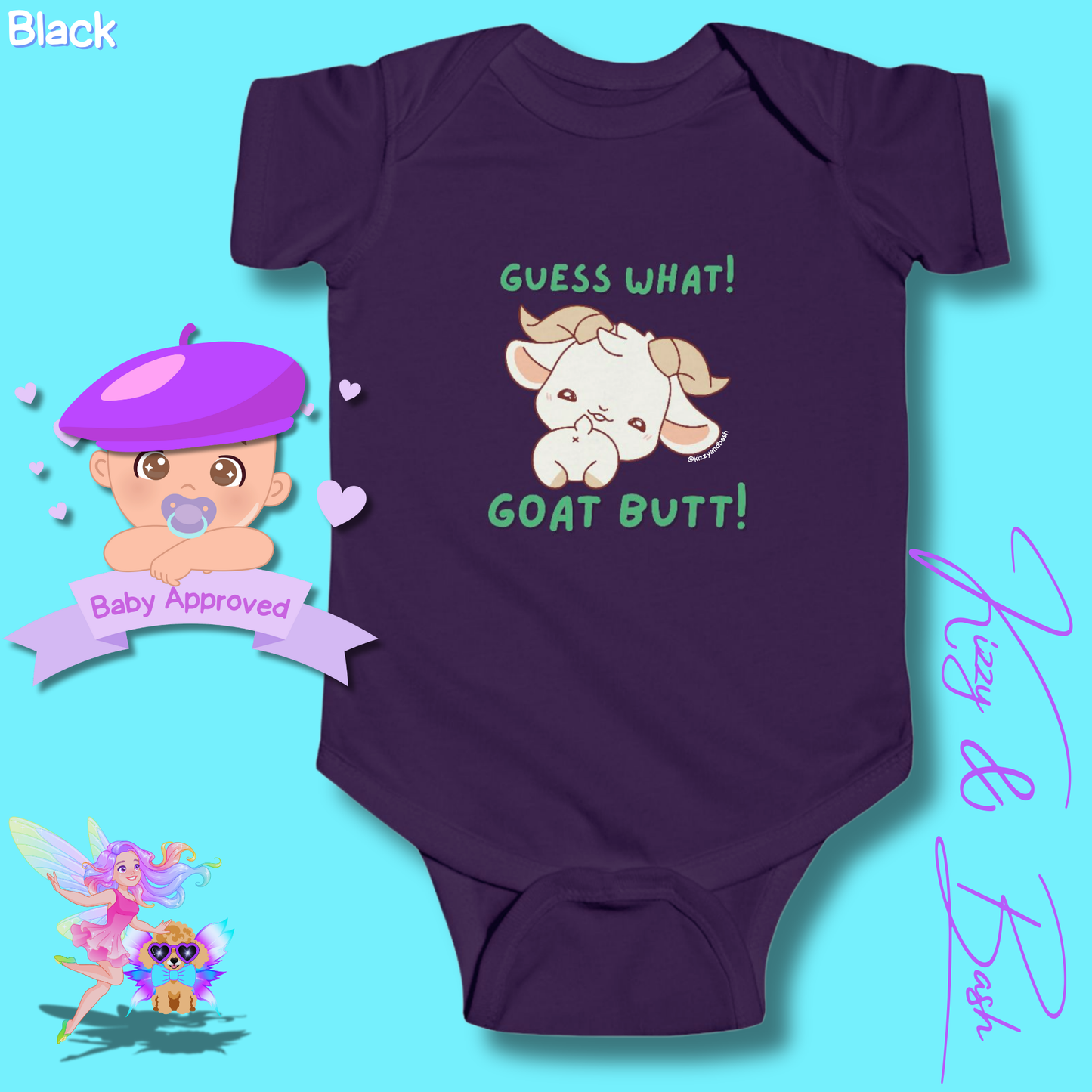 Cute Goat Infant Onesie for Baby Funny Farm Animal Outfit for Baby Hilarious Goat Butt Onesie Funny Gift for Newborn Baby Unique Baby Shower Gift Farm Animal Baby Nursery Decor Guess What Goat Butt Chicken Butt Joke Pun Infant Fine Jersey Bodysuit