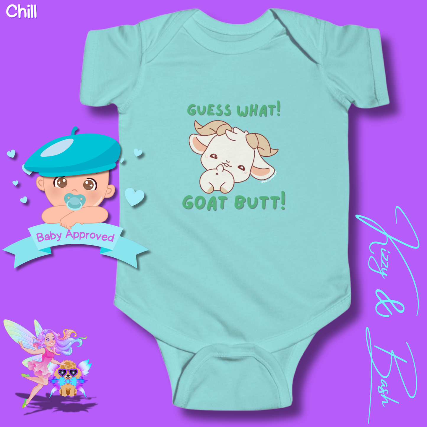Cute Goat Infant Onesie for Baby Funny Farm Animal Outfit for Baby Hilarious Goat Butt Onesie Funny Gift for Newborn Baby Unique Baby Shower Gift Farm Animal Baby Nursery Decor Guess What Goat Butt Chicken Butt Joke Pun Infant Fine Jersey Bodysuit