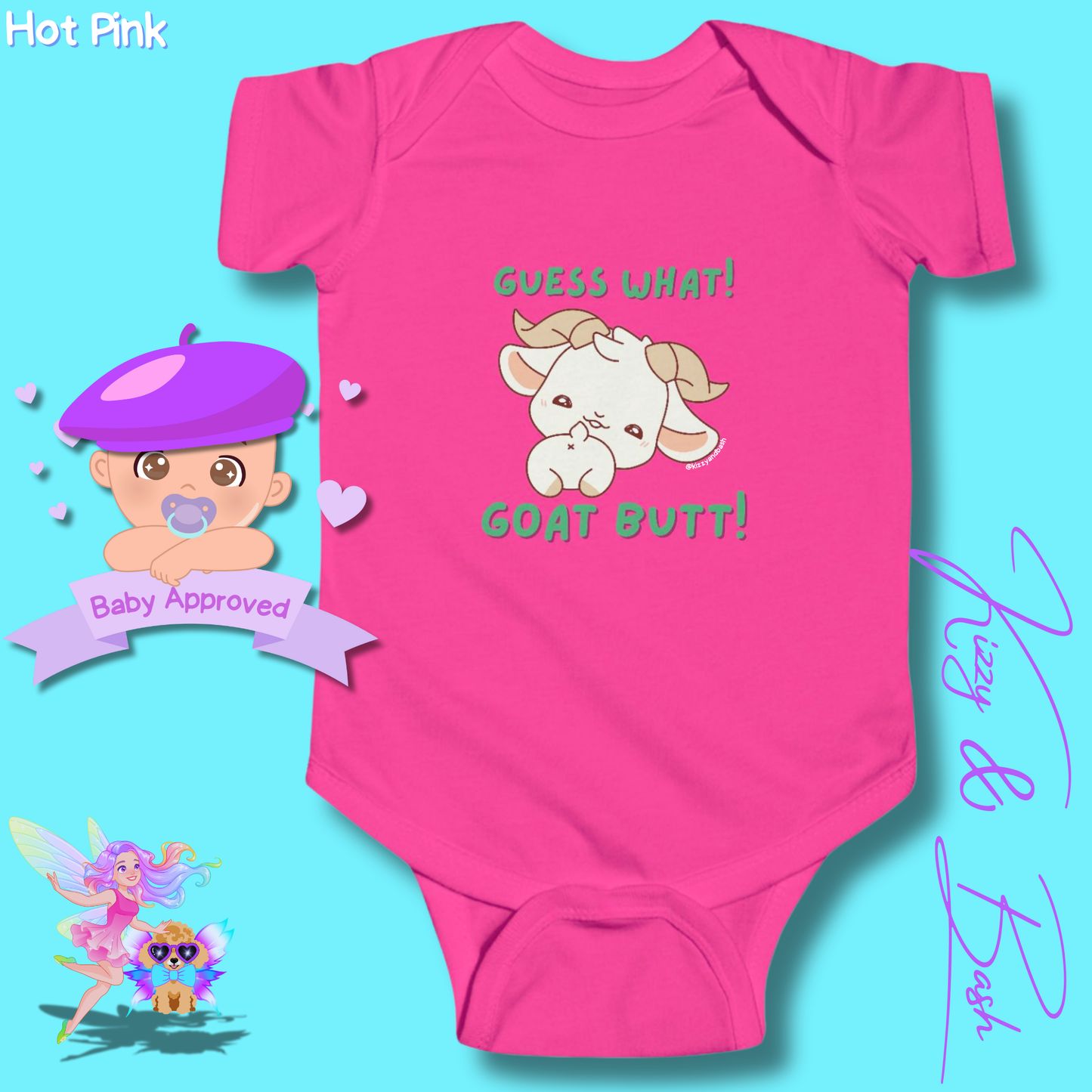 Cute Goat Infant Onesie for Baby Funny Farm Animal Outfit for Baby Hilarious Goat Butt Onesie Funny Gift for Newborn Baby Unique Baby Shower Gift Farm Animal Baby Nursery Decor Guess What Goat Butt Chicken Butt Joke Pun Infant Fine Jersey Bodysuit