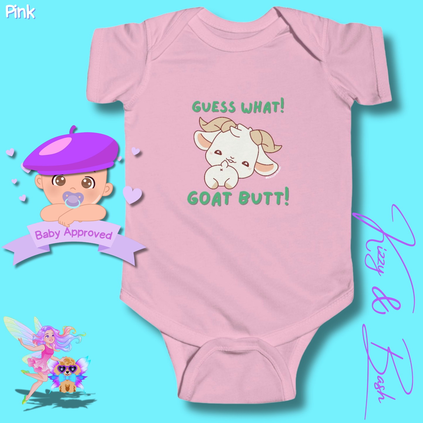 Cute Goat Infant Onesie for Baby Funny Farm Animal Outfit for Baby Hilarious Goat Butt Onesie Funny Gift for Newborn Baby Unique Baby Shower Gift Farm Animal Baby Nursery Decor Guess What Goat Butt Chicken Butt Joke Pun Infant Fine Jersey Bodysuit