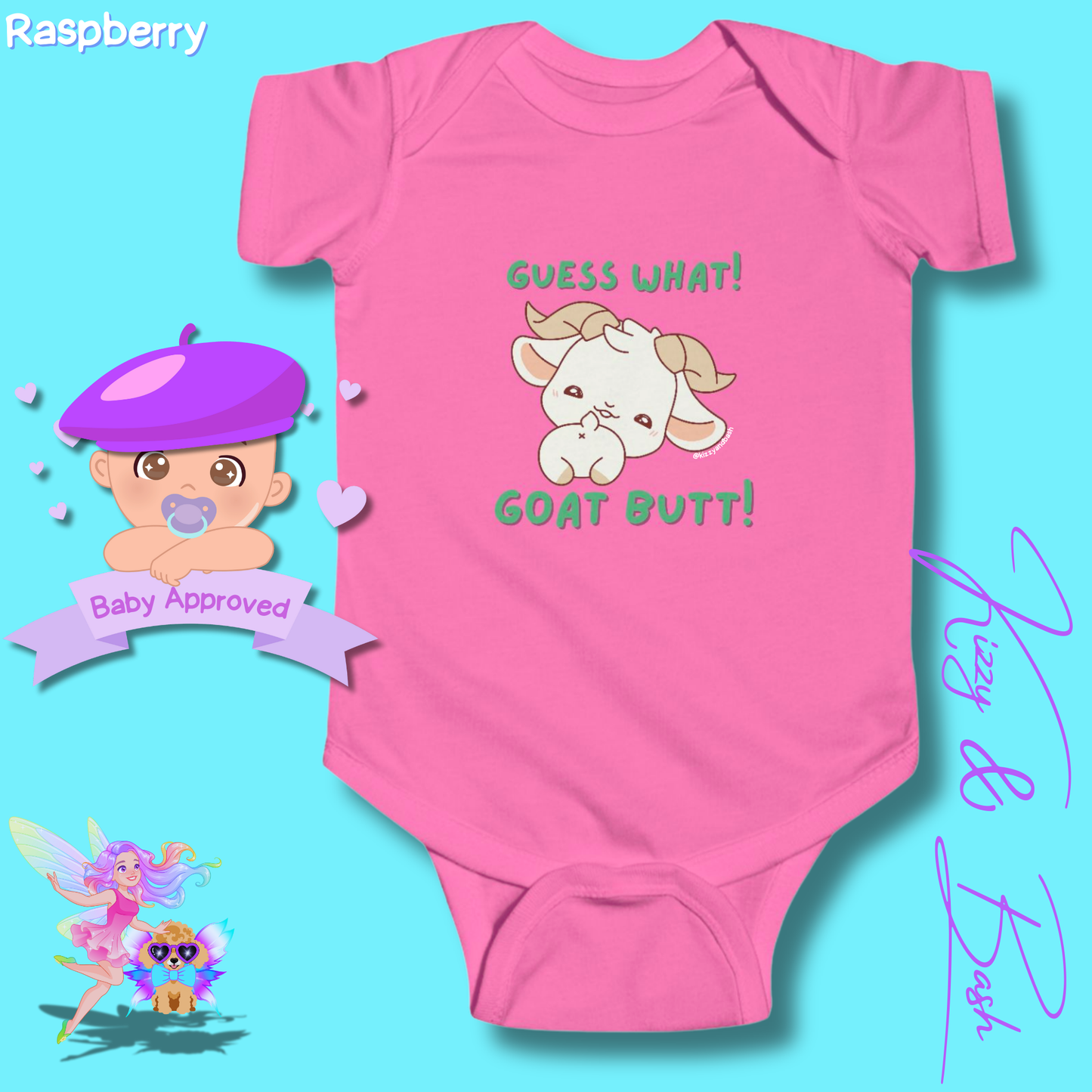Cute Goat Infant Onesie for Baby Funny Farm Animal Outfit for Baby Hilarious Goat Butt Onesie Funny Gift for Newborn Baby Unique Baby Shower Gift Farm Animal Baby Nursery Decor Guess What Goat Butt Chicken Butt Joke Pun Infant Fine Jersey Bodysuit