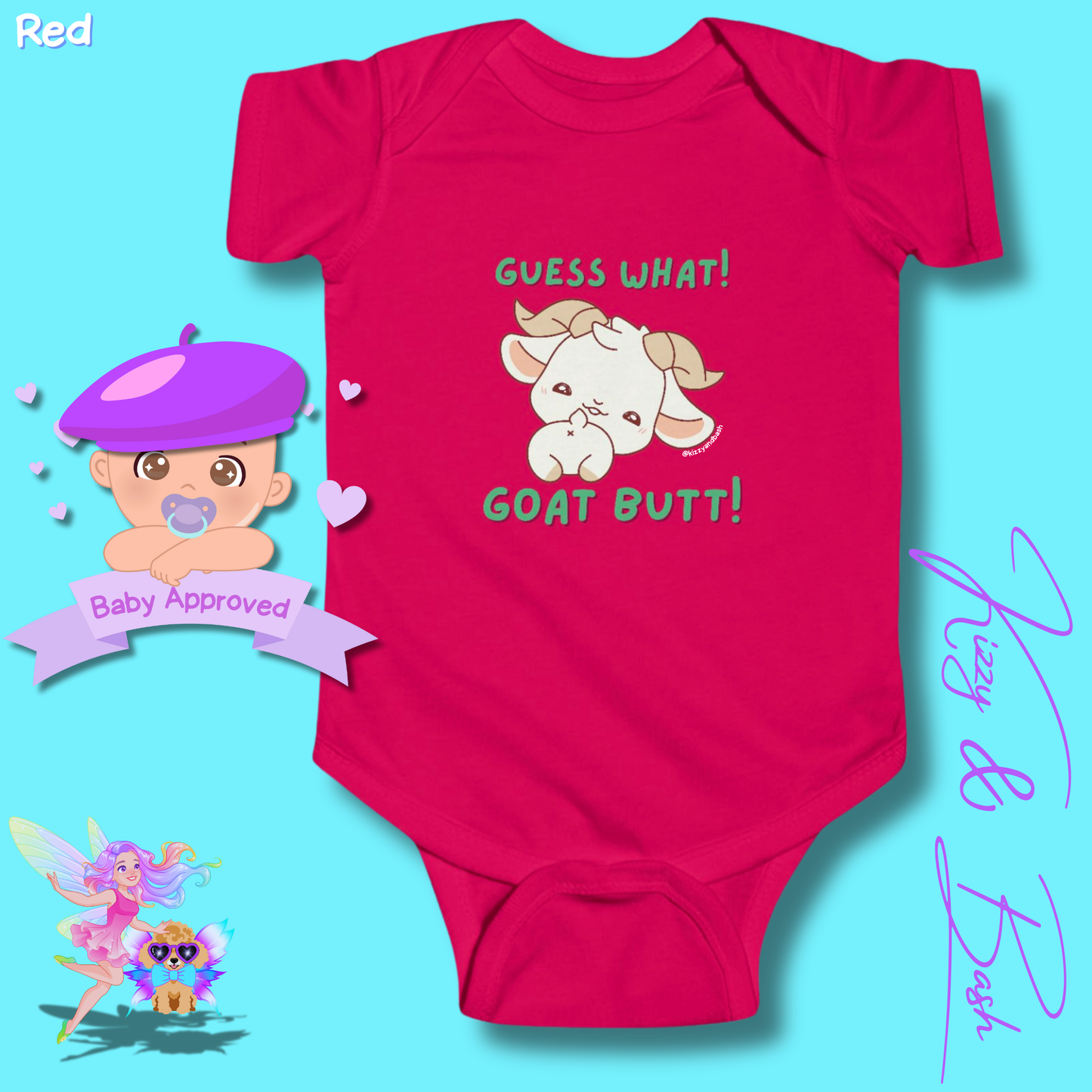 Cute Goat Infant Onesie for Baby Funny Farm Animal Outfit for Baby Hilarious Goat Butt Onesie Funny Gift for Newborn Baby Unique Baby Shower Gift Farm Animal Baby Nursery Decor Guess What Goat Butt Chicken Butt Joke Pun Infant Fine Jersey Bodysuit