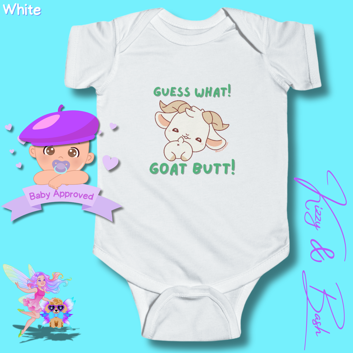 Cute Goat Infant Onesie for Baby Funny Farm Animal Outfit for Baby Hilarious Goat Butt Onesie Funny Gift for Newborn Baby Unique Baby Shower Gift Farm Animal Baby Nursery Decor Guess What Goat Butt Chicken Butt Joke Pun Infant Fine Jersey Bodysuit