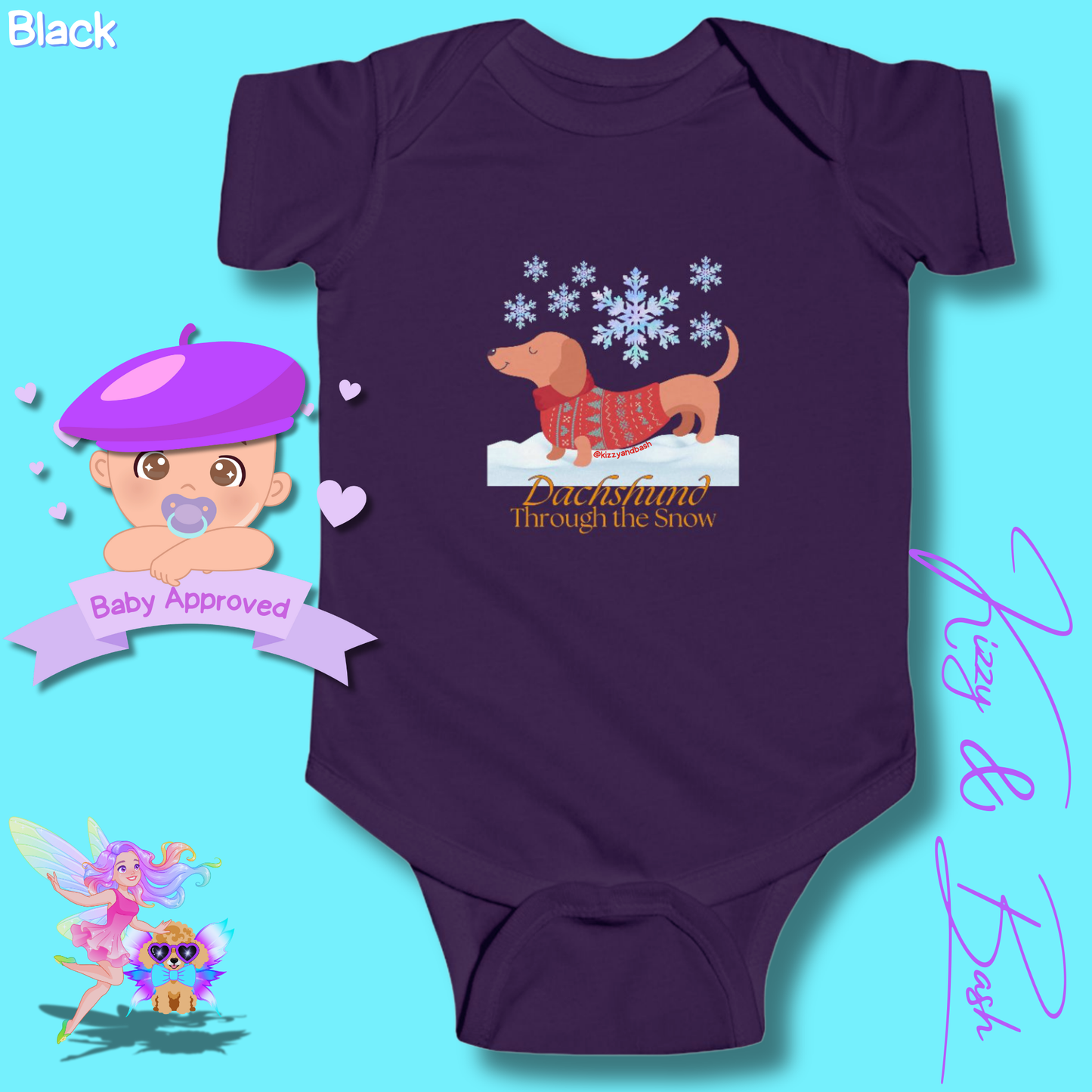 Funny Christmas Wiener Dog Baby Onesie Unique Christmas Onesie Cute Dog Onesie for Infant Best Gift for Christmas Baby Shower Christmas Outfit for Newborn Dachshund Through the Snow Holiday Dog Infant Fine Jersey Bodysuit