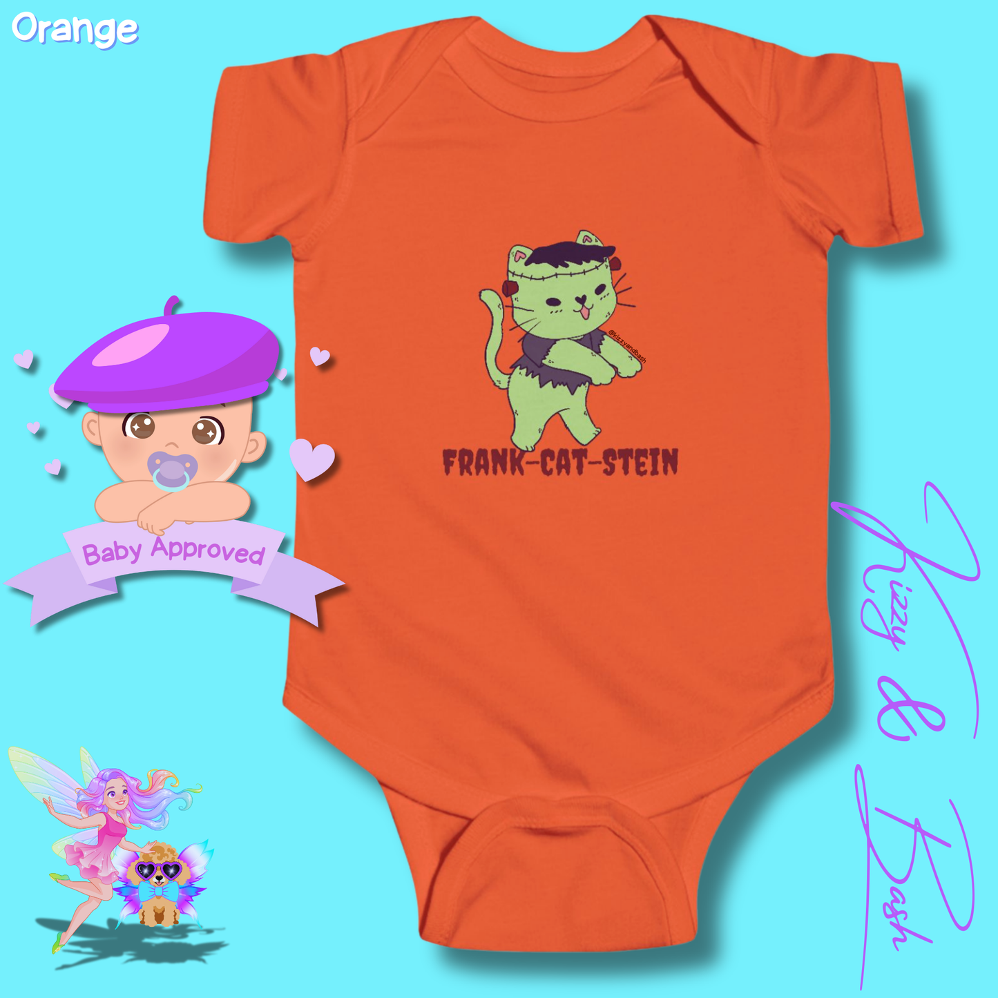 Cute Cat Onesie for Baby Unique Halloween Gift for Baby Fun Halloween Outfit for Newborn Funny Baby Shower Gift Perfect Gift for Halloween Baby Boy or Baby Girl Frankenstein Kitty Cat Frank-Cat-Stein Halloween Infant Fine Jersey Bodysuit