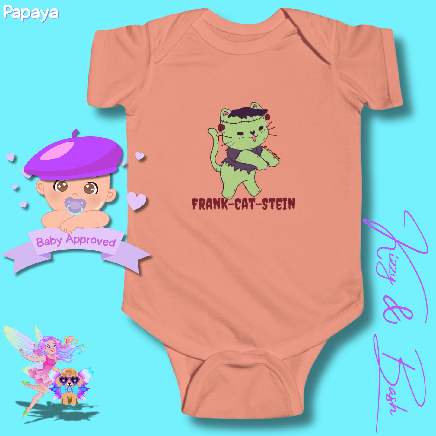 Cute Cat Onesie for Baby Unique Halloween Gift for Baby Fun Halloween Outfit for Newborn Funny Baby Shower Gift Perfect Gift for Halloween Baby Boy or Baby Girl Frankenstein Kitty Cat Frank-Cat-Stein Halloween Infant Fine Jersey Bodysuit