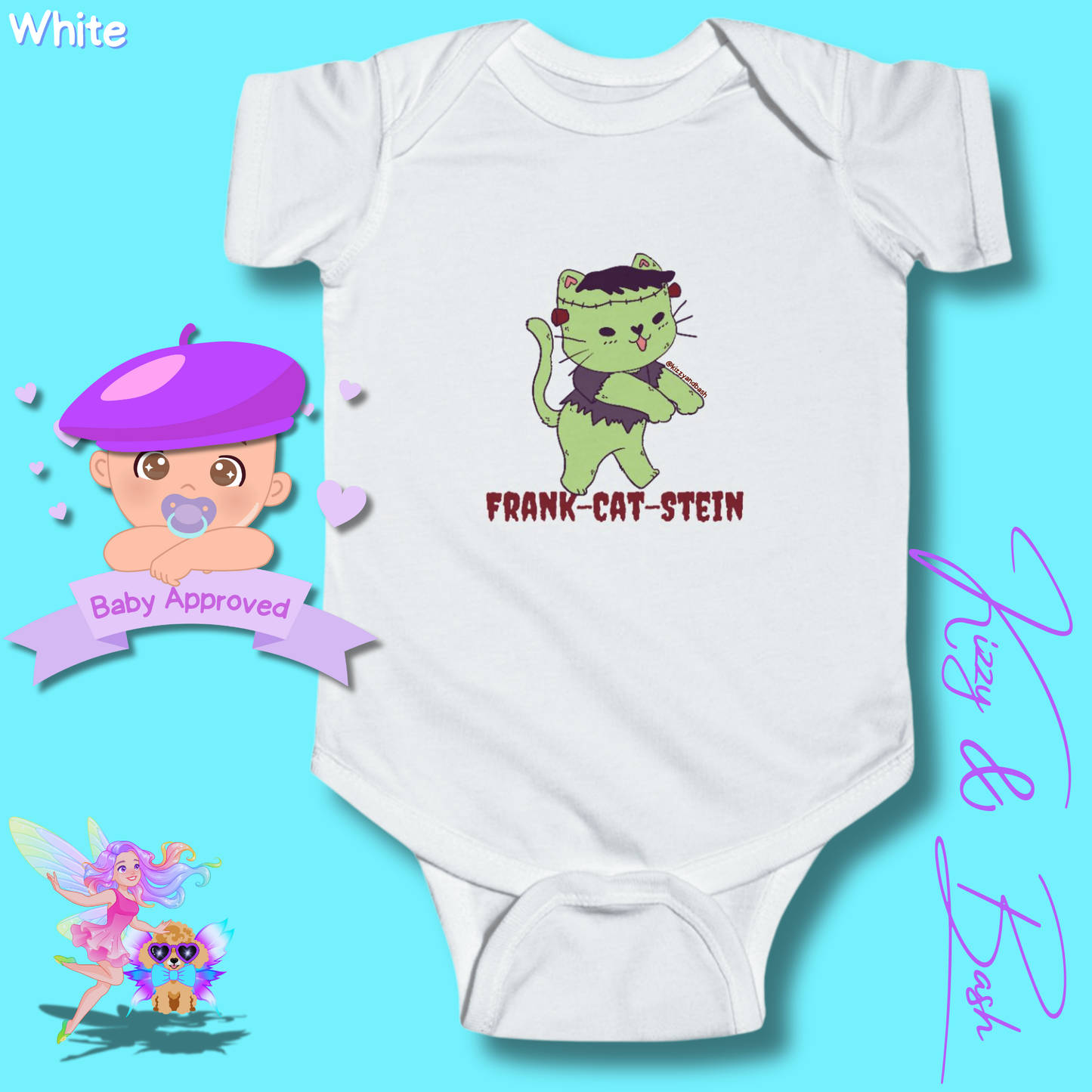 Cute Cat Onesie for Baby Unique Halloween Gift for Baby Fun Halloween Outfit for Newborn Funny Baby Shower Gift Perfect Gift for Halloween Baby Boy or Baby Girl Frankenstein Kitty Cat Frank-Cat-Stein Halloween Infant Fine Jersey Bodysuit