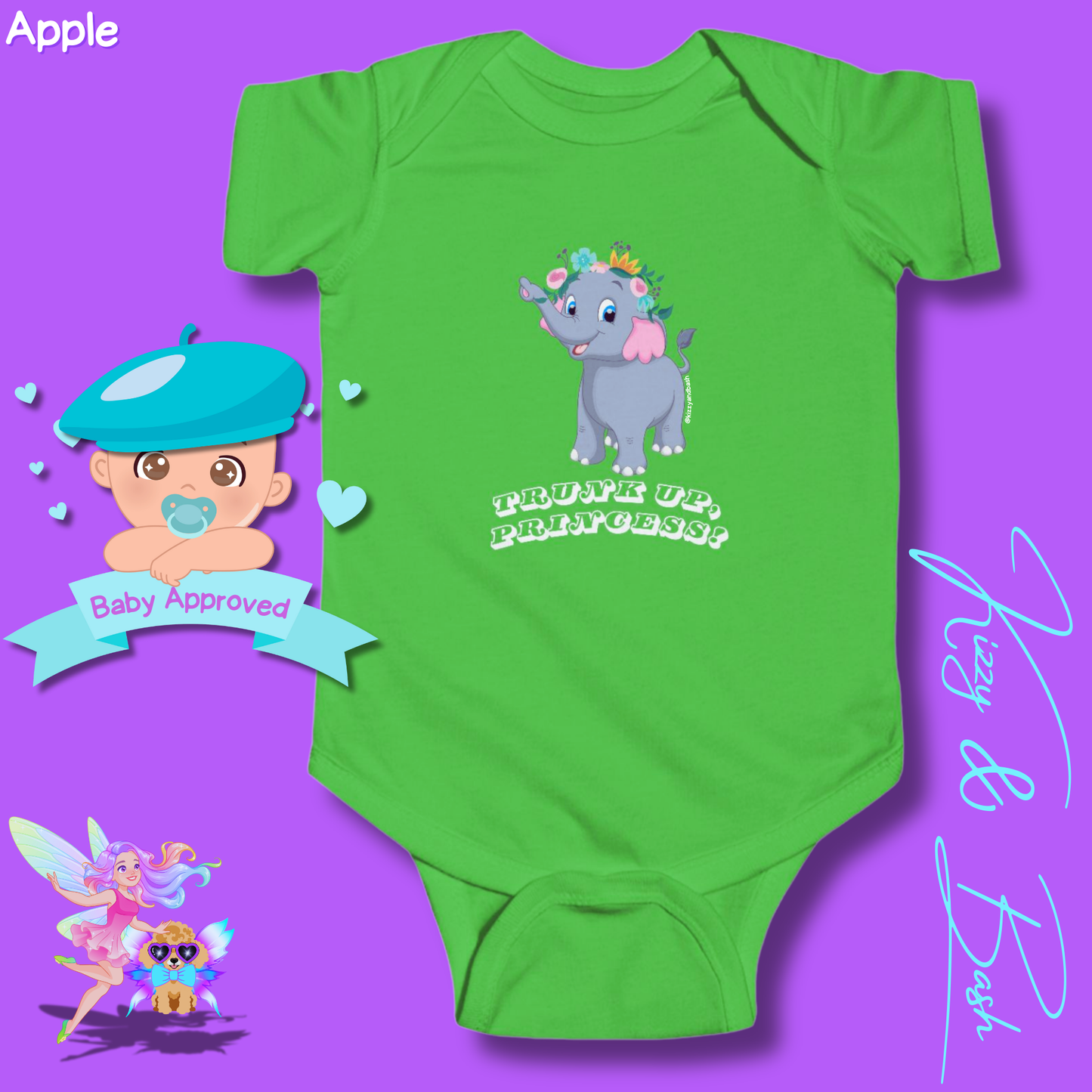 Beautiful Elephant Onesie for Baby Unique Baby Shower Gift Idea for Baby Girl Jungle Baby Shower Gift Animal Nursery Decor Princess Baby Shower Gift Trunk Up, Princess Royal Elephant Infant Fine Jersey Bodysuit