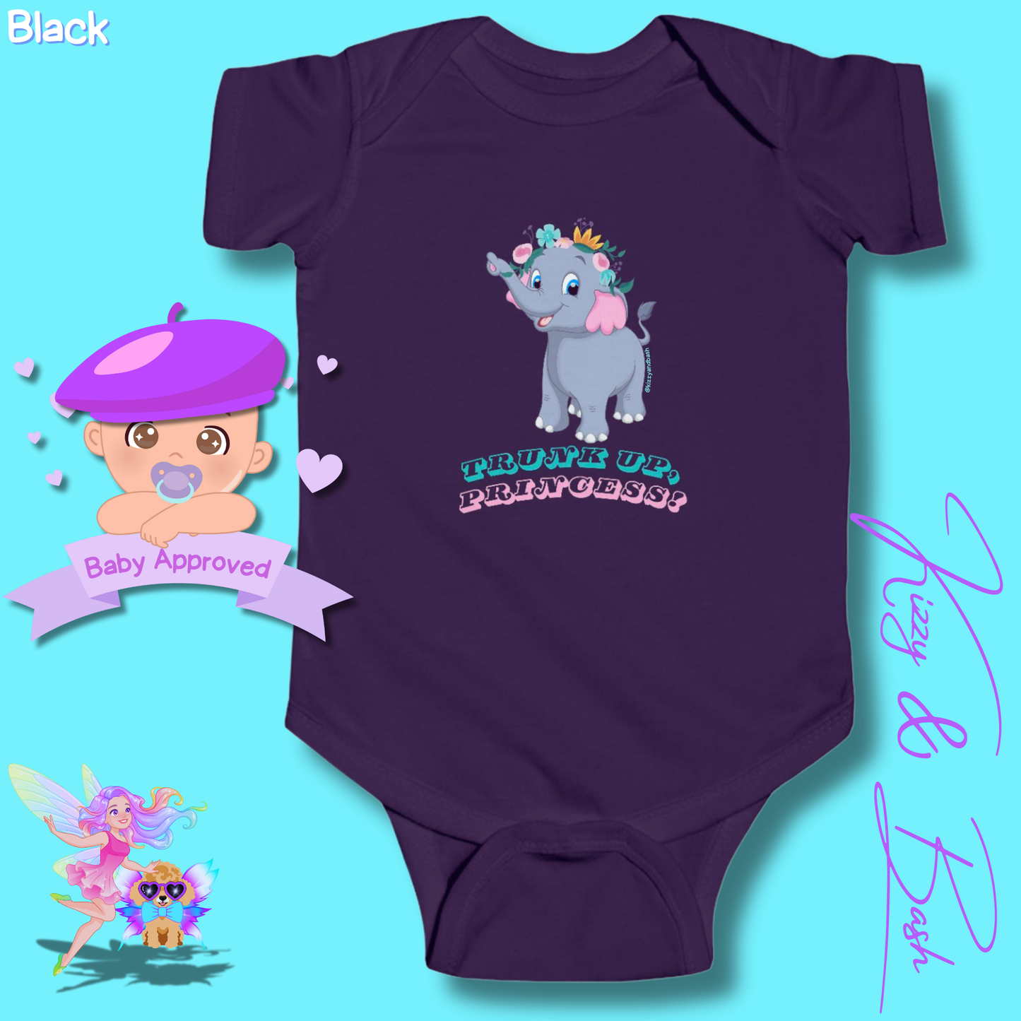 Beautiful Elephant Onesie for Baby Unique Baby Shower Gift Idea for Baby Girl Jungle Baby Shower Gift Animal Nursery Decor Princess Baby Shower Gift Trunk Up, Princess Royal Elephant Infant Fine Jersey Bodysuit