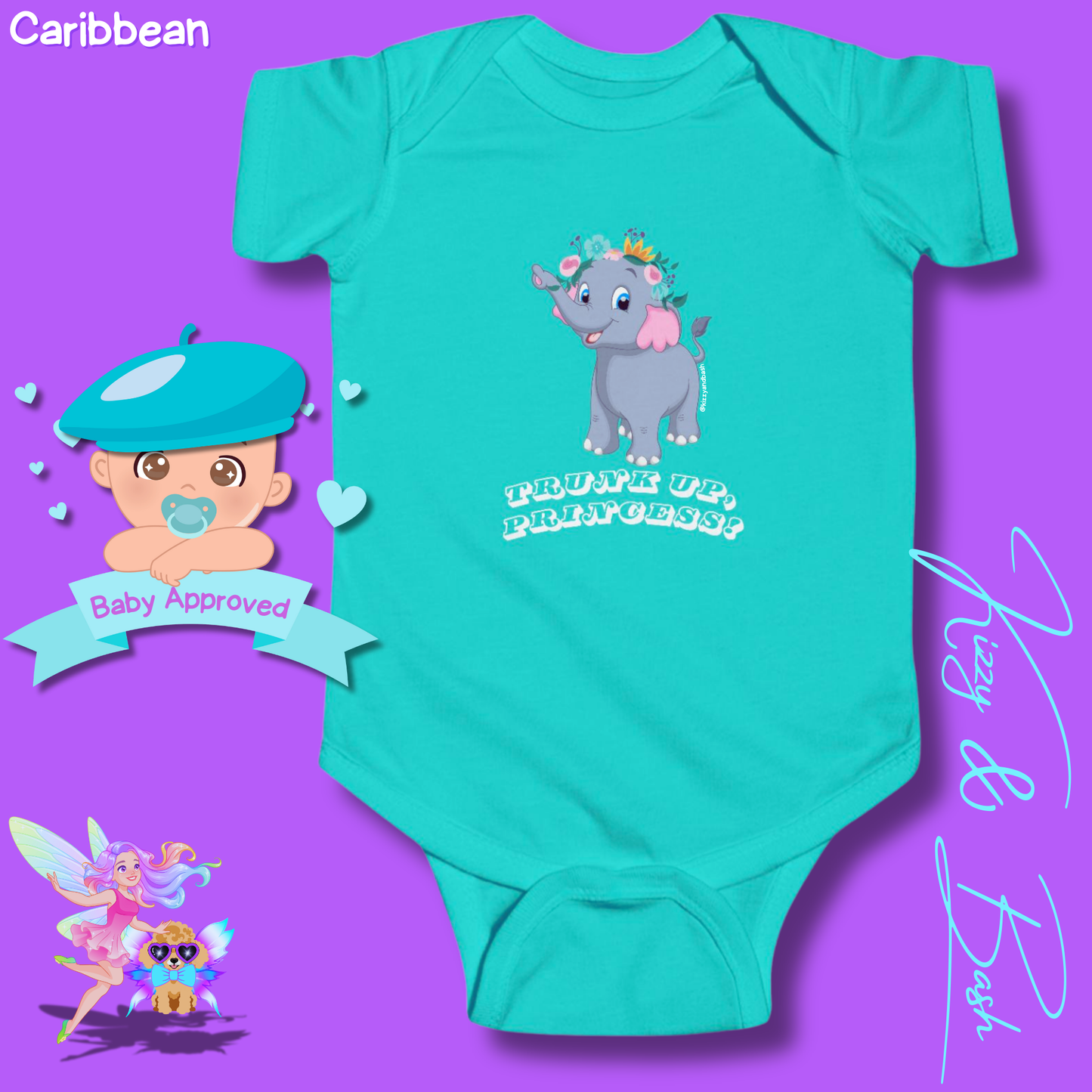 Beautiful Elephant Onesie for Baby Unique Baby Shower Gift Idea for Baby Girl Jungle Baby Shower Gift Animal Nursery Decor Princess Baby Shower Gift Trunk Up, Princess Royal Elephant Infant Fine Jersey Bodysuit