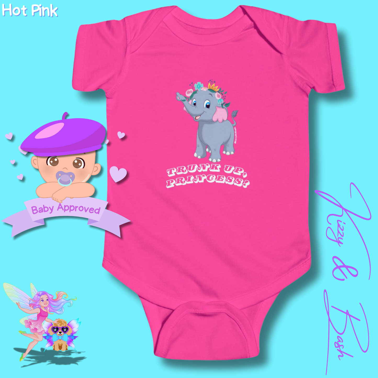 Beautiful Elephant Onesie for Baby Unique Baby Shower Gift Idea for Baby Girl Jungle Baby Shower Gift Animal Nursery Decor Princess Baby Shower Gift Trunk Up, Princess Royal Elephant Infant Fine Jersey Bodysuit