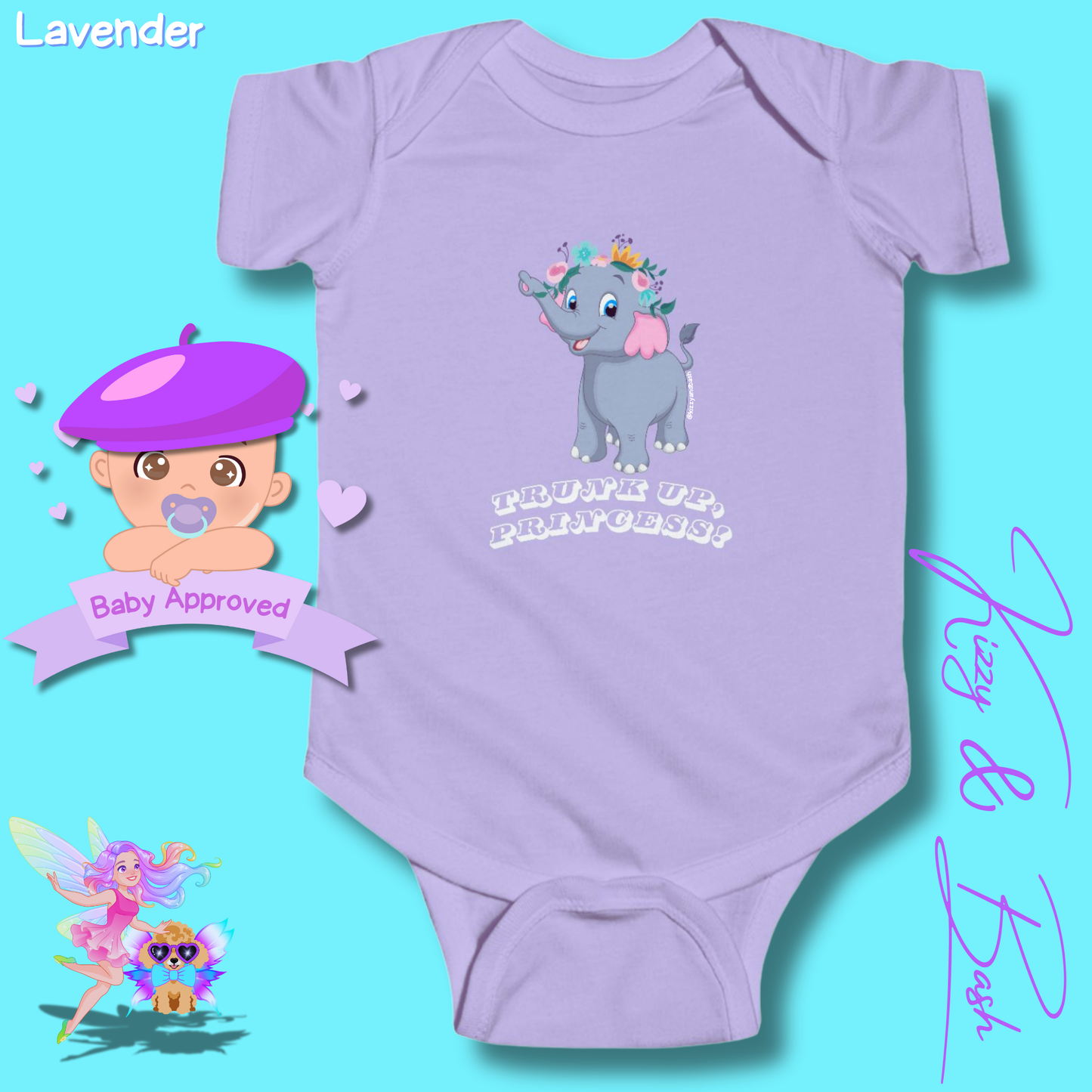 Beautiful Elephant Onesie for Baby Unique Baby Shower Gift Idea for Baby Girl Jungle Baby Shower Gift Animal Nursery Decor Princess Baby Shower Gift Trunk Up, Princess Royal Elephant Infant Fine Jersey Bodysuit