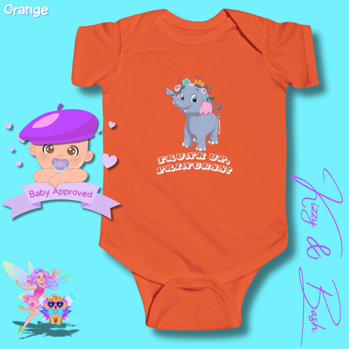 Beautiful Elephant Onesie for Baby Unique Baby Shower Gift Idea for Baby Girl Jungle Baby Shower Gift Animal Nursery Decor Princess Baby Shower Gift Trunk Up, Princess Royal Elephant Infant Fine Jersey Bodysuit