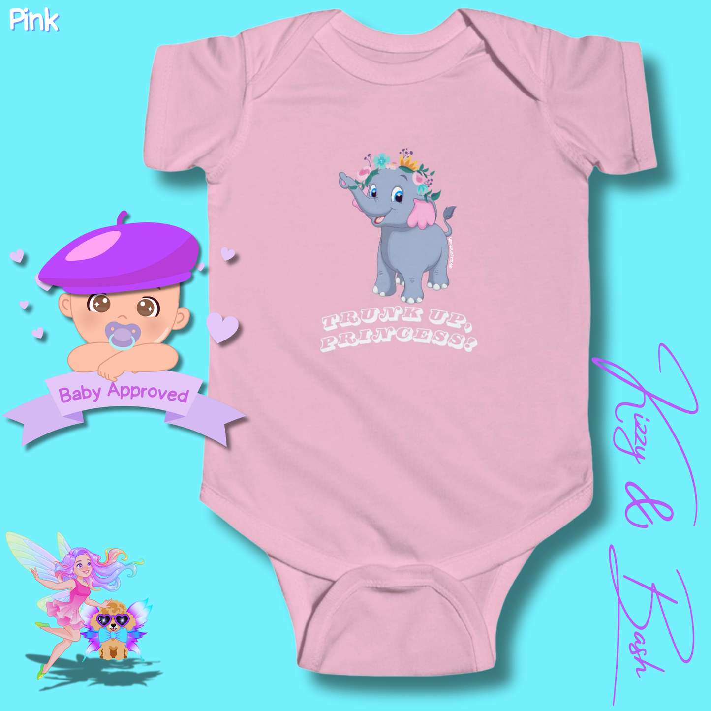 Beautiful Elephant Onesie for Baby Unique Baby Shower Gift Idea for Baby Girl Jungle Baby Shower Gift Animal Nursery Decor Princess Baby Shower Gift Trunk Up, Princess Royal Elephant Infant Fine Jersey Bodysuit