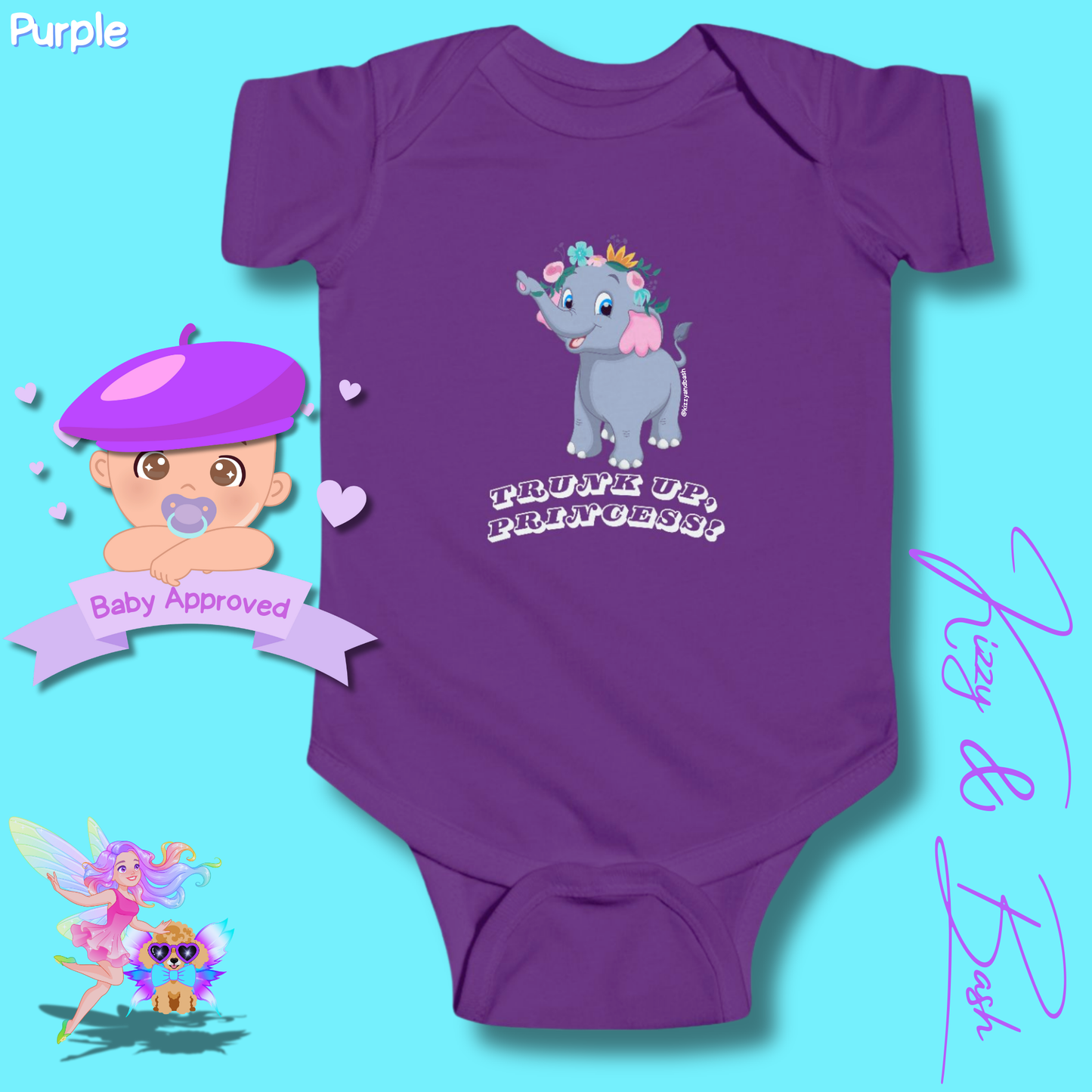 Beautiful Elephant Onesie for Baby Unique Baby Shower Gift Idea for Baby Girl Jungle Baby Shower Gift Animal Nursery Decor Princess Baby Shower Gift Trunk Up, Princess Royal Elephant Infant Fine Jersey Bodysuit