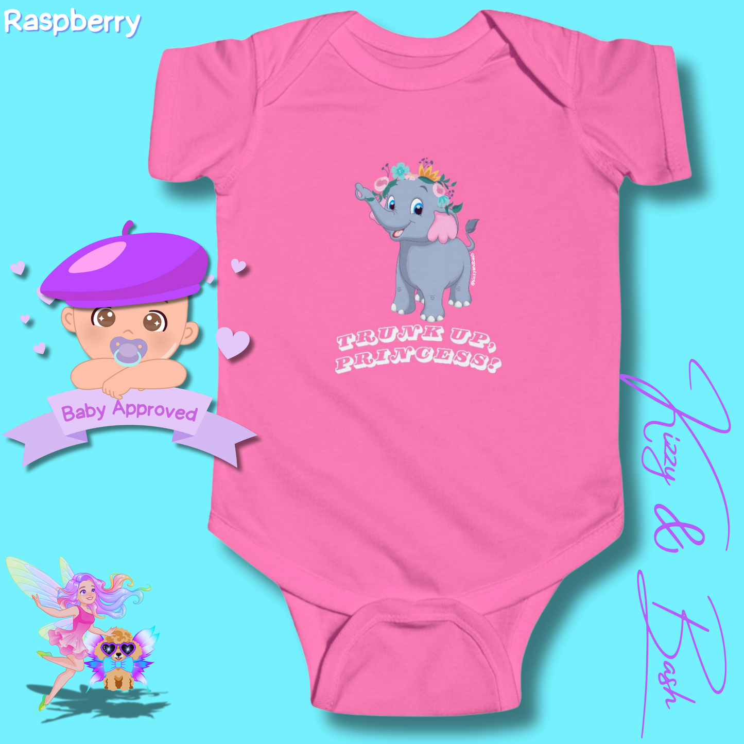 Beautiful Elephant Onesie for Baby Unique Baby Shower Gift Idea for Baby Girl Jungle Baby Shower Gift Animal Nursery Decor Princess Baby Shower Gift Trunk Up, Princess Royal Elephant Infant Fine Jersey Bodysuit