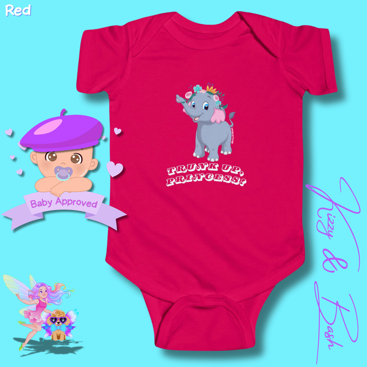 Beautiful Elephant Onesie for Baby Unique Baby Shower Gift Idea for Baby Girl Jungle Baby Shower Gift Animal Nursery Decor Princess Baby Shower Gift Trunk Up, Princess Royal Elephant Infant Fine Jersey Bodysuit