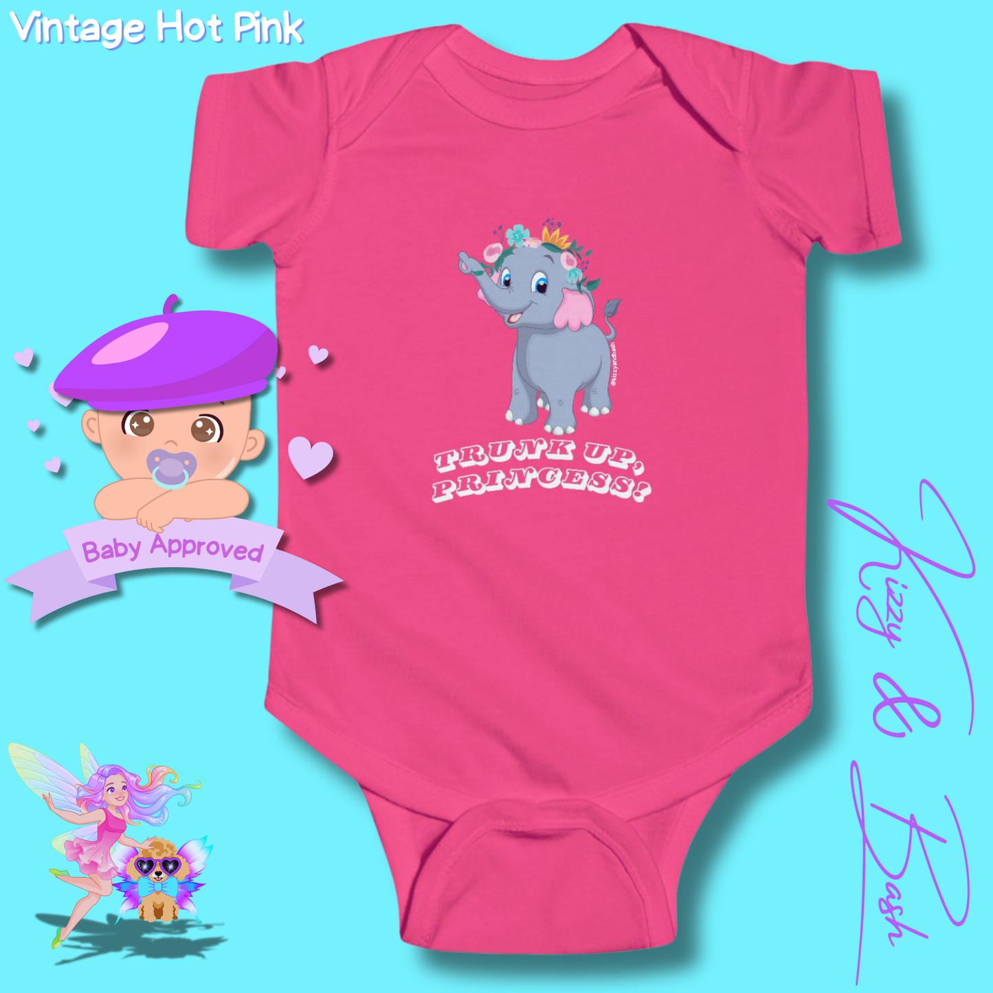 Beautiful Elephant Onesie for Baby Unique Baby Shower Gift Idea for Baby Girl Jungle Baby Shower Gift Animal Nursery Decor Princess Baby Shower Gift Trunk Up, Princess Royal Elephant Infant Fine Jersey Bodysuit