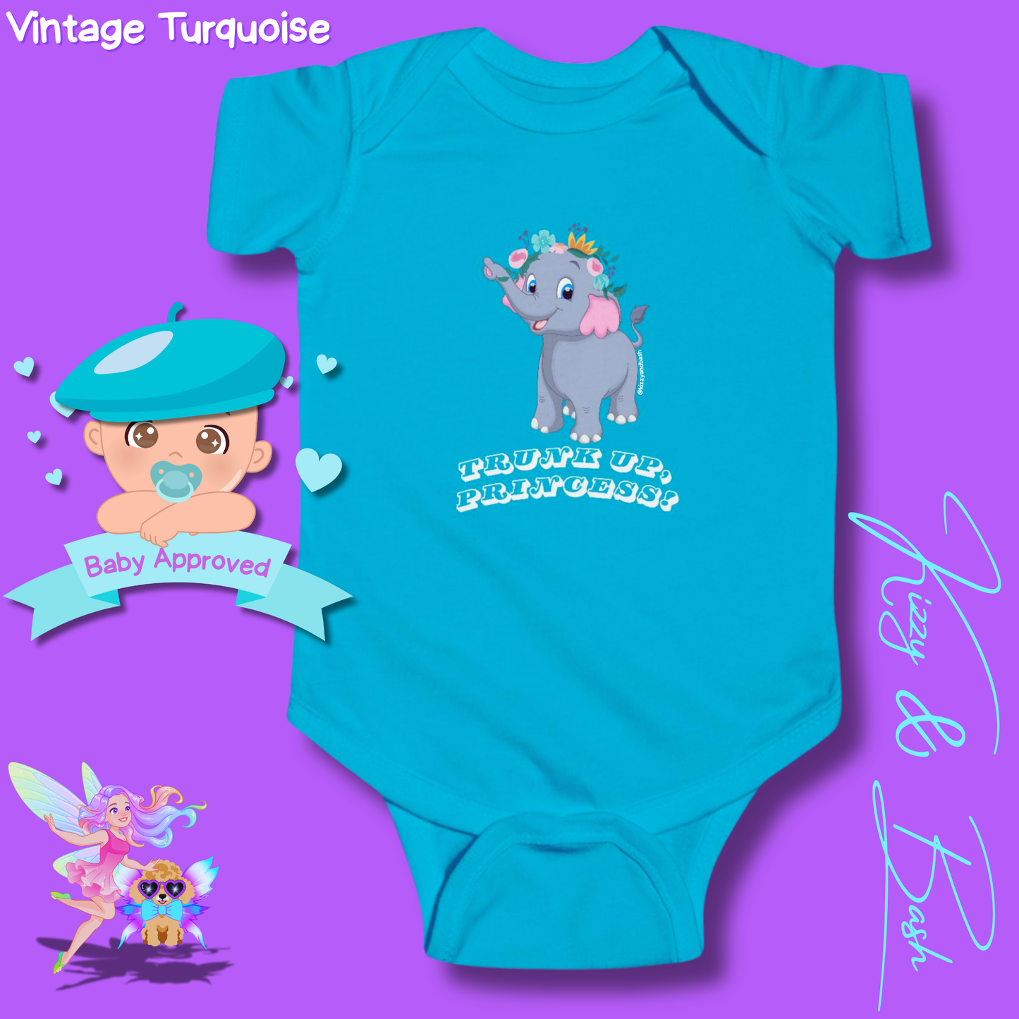 Beautiful Elephant Onesie for Baby Unique Baby Shower Gift Idea for Baby Girl Jungle Baby Shower Gift Animal Nursery Decor Princess Baby Shower Gift Trunk Up, Princess Royal Elephant Infant Fine Jersey Bodysuit