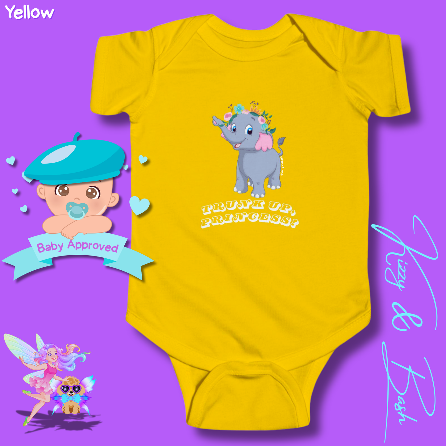 Beautiful Elephant Onesie for Baby Unique Baby Shower Gift Idea for Baby Girl Jungle Baby Shower Gift Animal Nursery Decor Princess Baby Shower Gift Trunk Up, Princess Royal Elephant Infant Fine Jersey Bodysuit