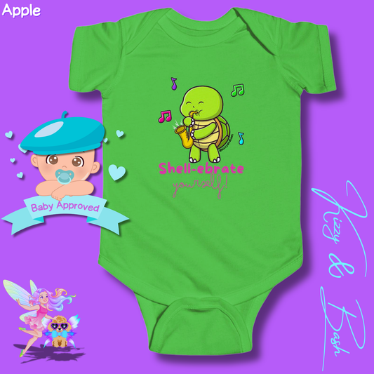 Colorful Turtle Onesie for Baby Saxophone Playing Turtle Outfit for Newborn Unique Baby Shower Gift Turtle Baby Nursery Gift Idea Shell-ebrate Yourself Infant Fine Jersey Bodysuit