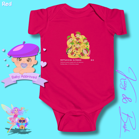 Hilarious Christmas Onesie for Baby Funny Christmas Baby Shower Gift Idea Christmas Baby Outfit Cute Christmas Outfit for Newborn Funny Gift for Baby Boy or Baby Girl Cute Elf Onesie Elves Tossed in Pasta Fettuccini Elfredo - Infant Fine Jersey Bodysuit