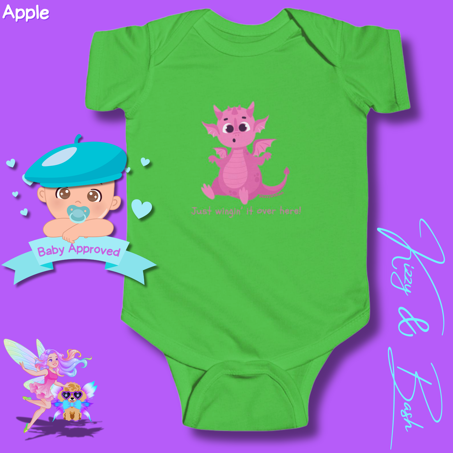 Pink Dragon Infant Onesie Dragon Gift for Baby Unique Baby Shower Gift Dragon Nursery Ideas Funny Gift for Baby Just Wingin' It Over Here Infant Fine Jersey Bodysuit