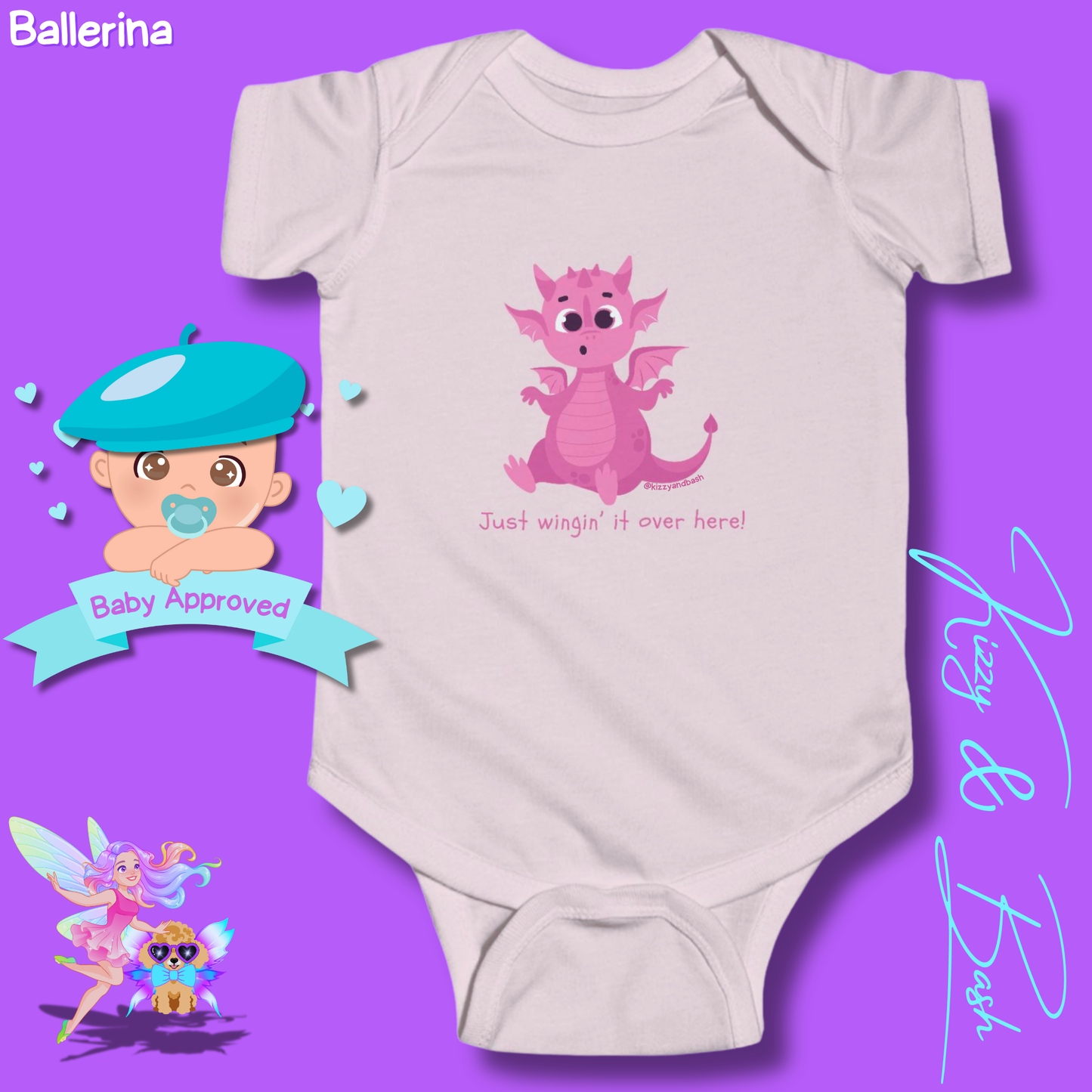 Pink Dragon Infant Onesie Dragon Gift for Baby Unique Baby Shower Gift Dragon Nursery Ideas Funny Gift for Baby Just Wingin' It Over Here Infant Fine Jersey Bodysuit