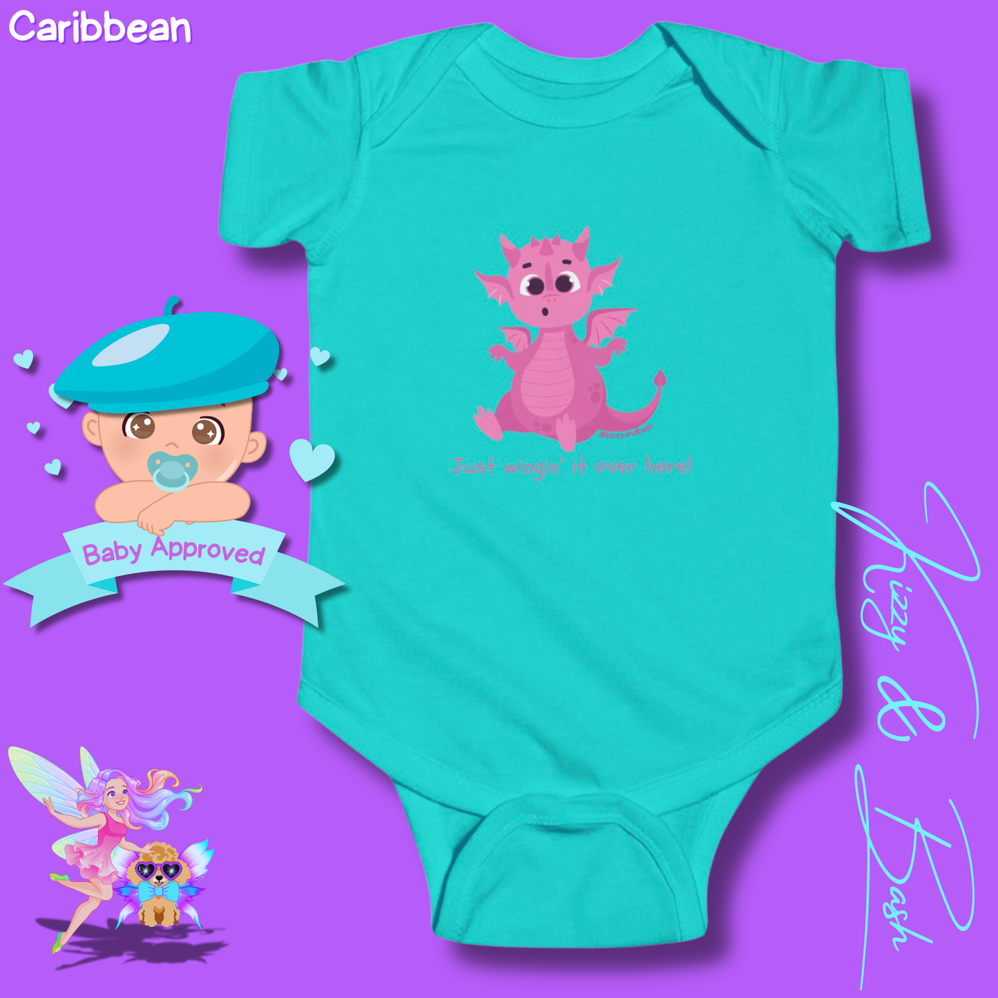 Pink Dragon Infant Onesie Dragon Gift for Baby Unique Baby Shower Gift Dragon Nursery Ideas Funny Gift for Baby Just Wingin' It Over Here Infant Fine Jersey Bodysuit