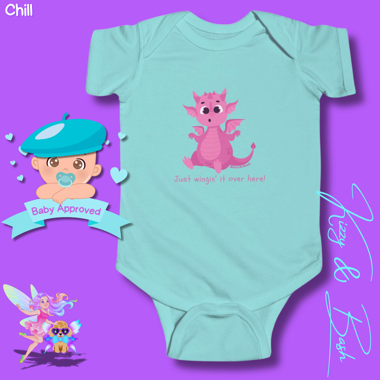 Pink Dragon Infant Onesie Dragon Gift for Baby Unique Baby Shower Gift Dragon Nursery Ideas Funny Gift for Baby Just Wingin' It Over Here Infant Fine Jersey Bodysuit