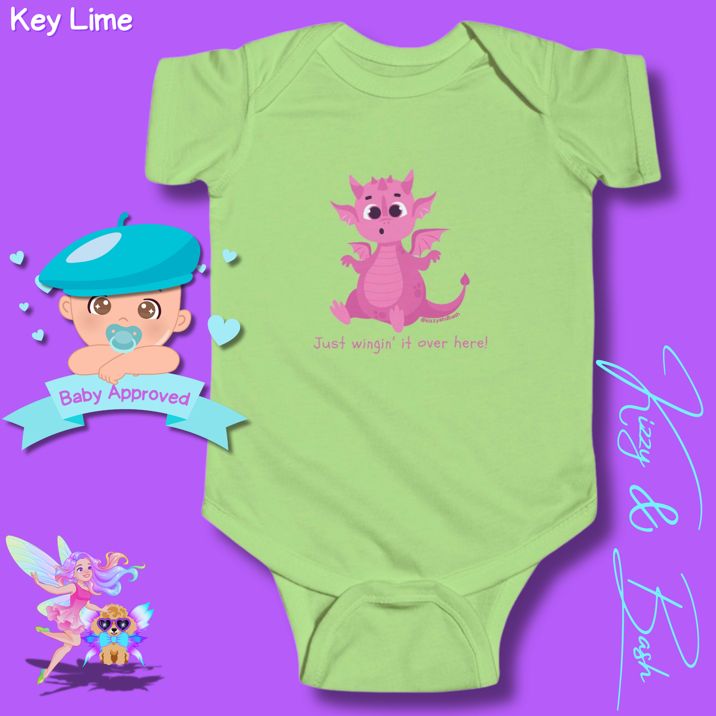 Pink Dragon Infant Onesie Dragon Gift for Baby Unique Baby Shower Gift Dragon Nursery Ideas Funny Gift for Baby Just Wingin' It Over Here Infant Fine Jersey Bodysuit