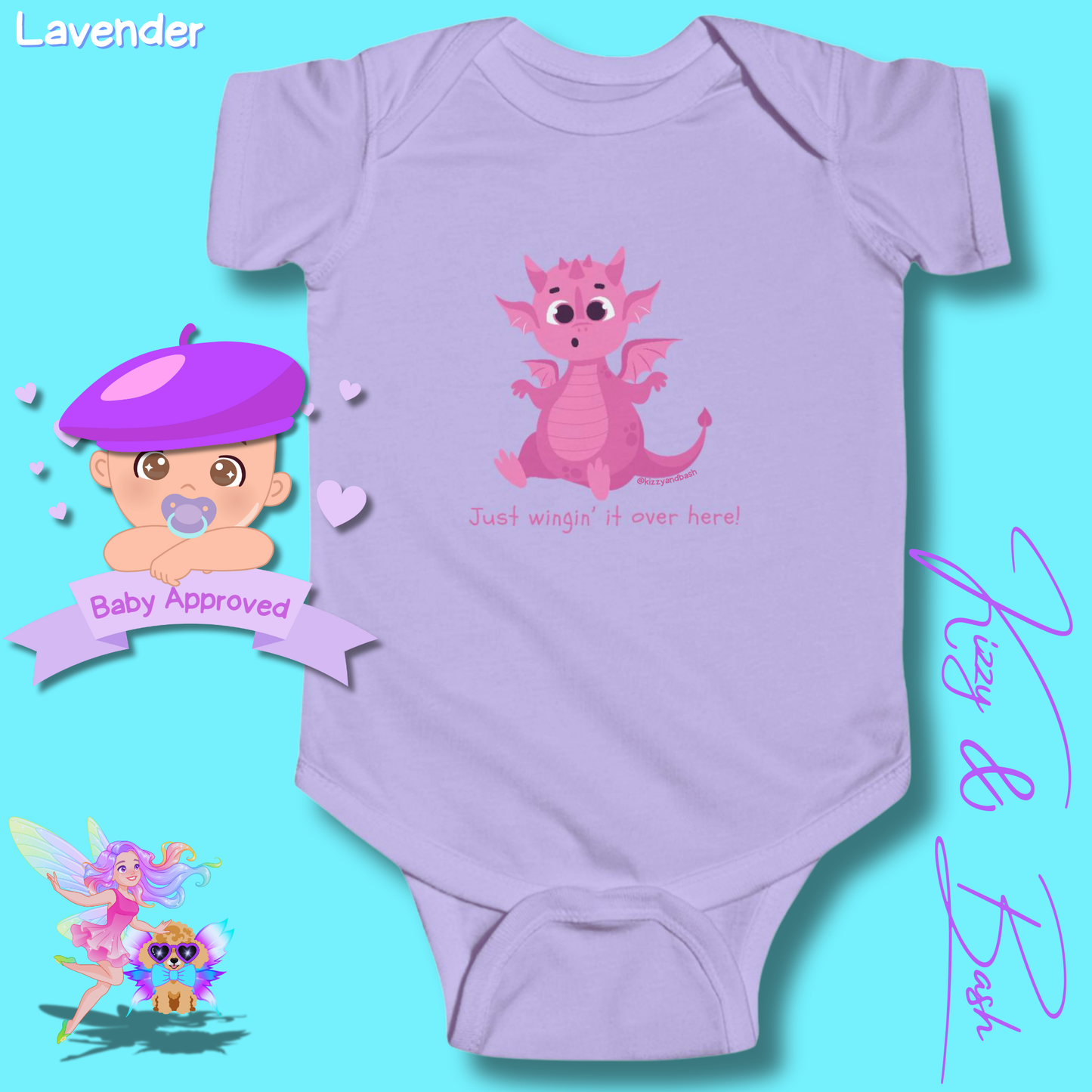 Pink Dragon Infant Onesie Dragon Gift for Baby Unique Baby Shower Gift Dragon Nursery Ideas Funny Gift for Baby Just Wingin' It Over Here Infant Fine Jersey Bodysuit