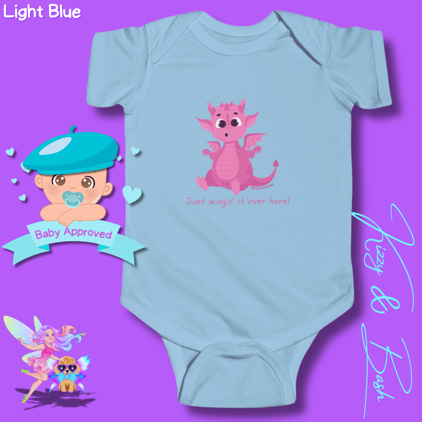 Pink Dragon Infant Onesie Dragon Gift for Baby Unique Baby Shower Gift Dragon Nursery Ideas Funny Gift for Baby Just Wingin' It Over Here Infant Fine Jersey Bodysuit