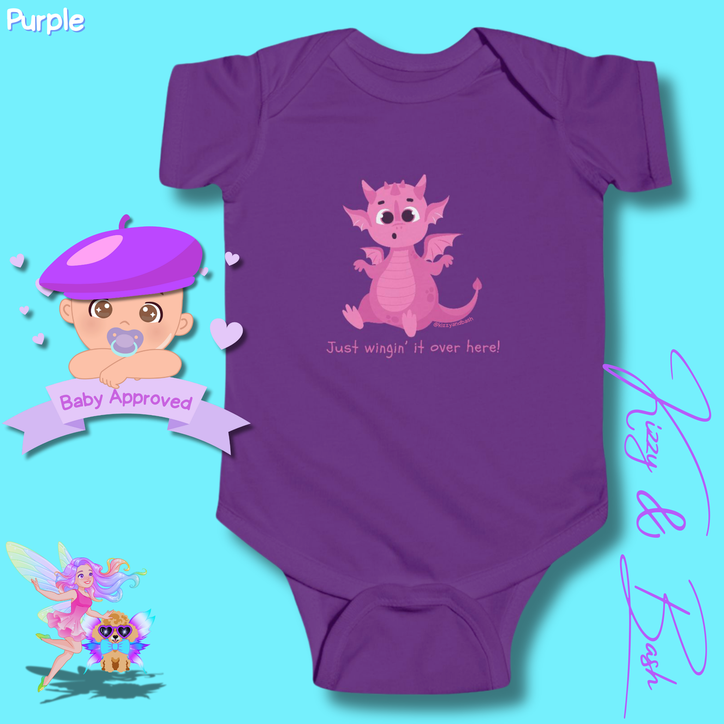 Pink Dragon Infant Onesie Dragon Gift for Baby Unique Baby Shower Gift Dragon Nursery Ideas Funny Gift for Baby Just Wingin' It Over Here Infant Fine Jersey Bodysuit