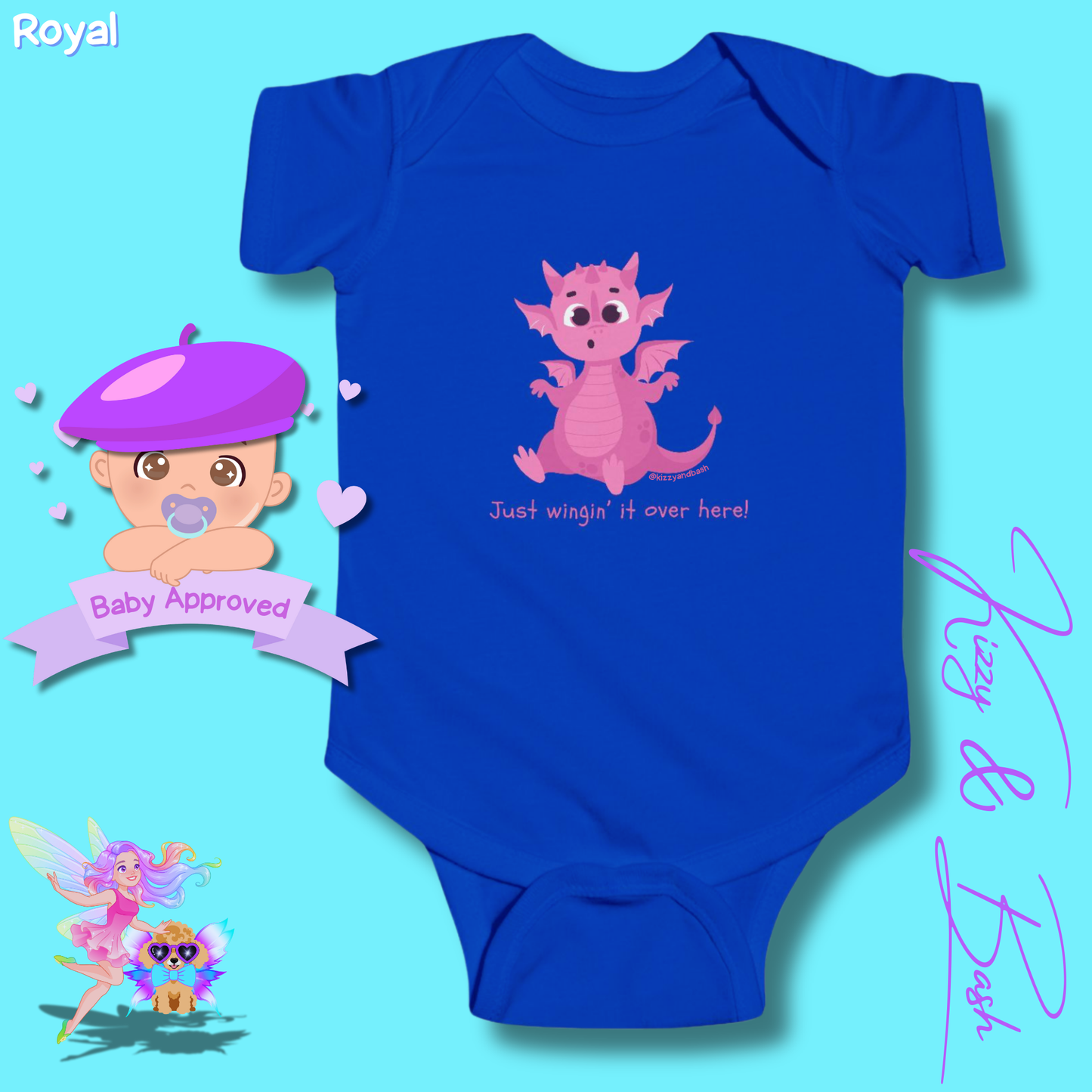 Pink Dragon Infant Onesie Dragon Gift for Baby Unique Baby Shower Gift Dragon Nursery Ideas Funny Gift for Baby Just Wingin' It Over Here Infant Fine Jersey Bodysuit