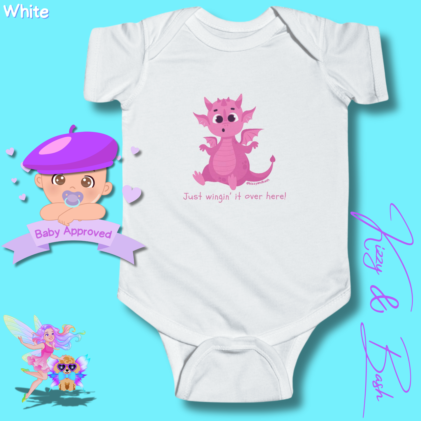 Pink Dragon Infant Onesie Dragon Gift for Baby Unique Baby Shower Gift Dragon Nursery Ideas Funny Gift for Baby Just Wingin' It Over Here Infant Fine Jersey Bodysuit