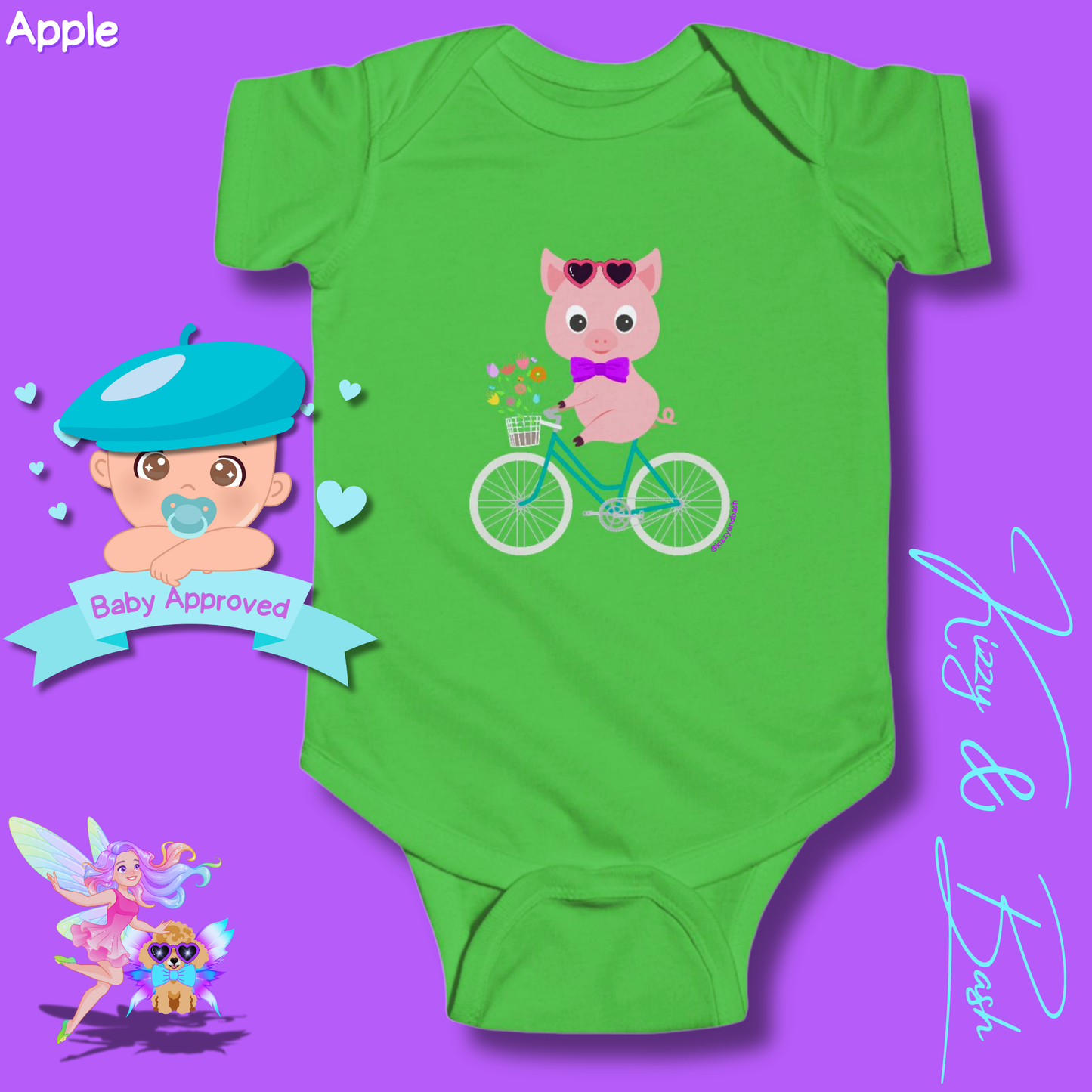 Cute Pig Riding a Bicycle Infant Onesie Perfect Baby Shower Gift Pig Nursery Gift Funny Gift for Baby Unique Pig Gift for Baby Boy or Baby Girl