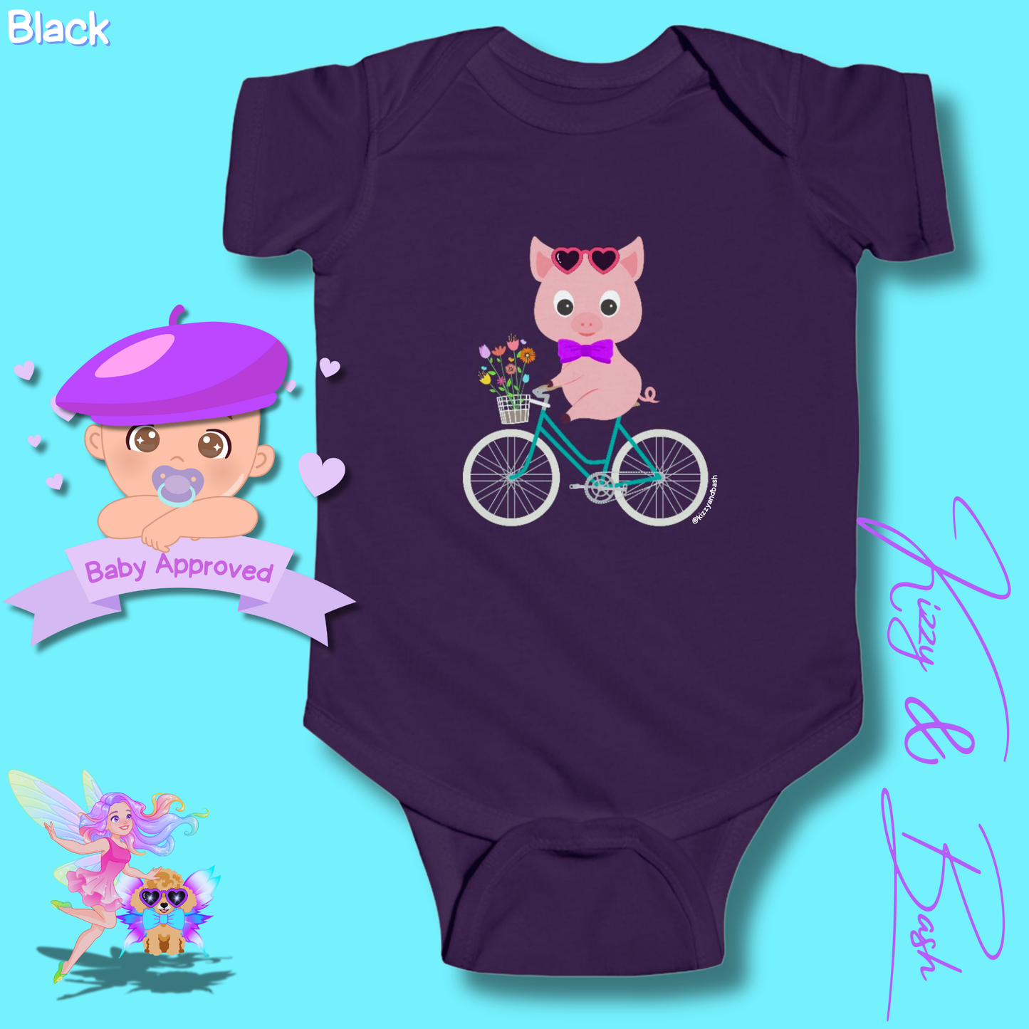 Cute Pig Riding a Bicycle Infant Onesie Perfect Baby Shower Gift Pig Nursery Gift Funny Gift for Baby Unique Pig Gift for Baby Boy or Baby Girl