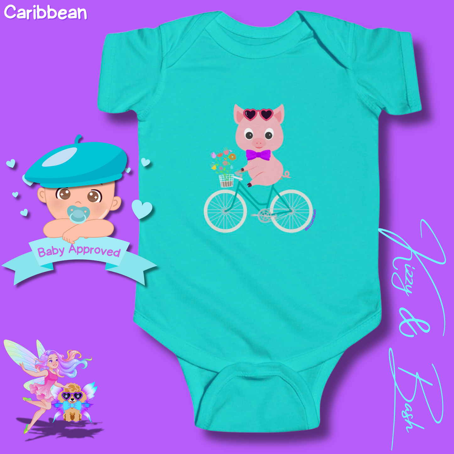 Cute Pig Riding a Bicycle Infant Onesie Perfect Baby Shower Gift Pig Nursery Gift Funny Gift for Baby Unique Pig Gift for Baby Boy or Baby Girl