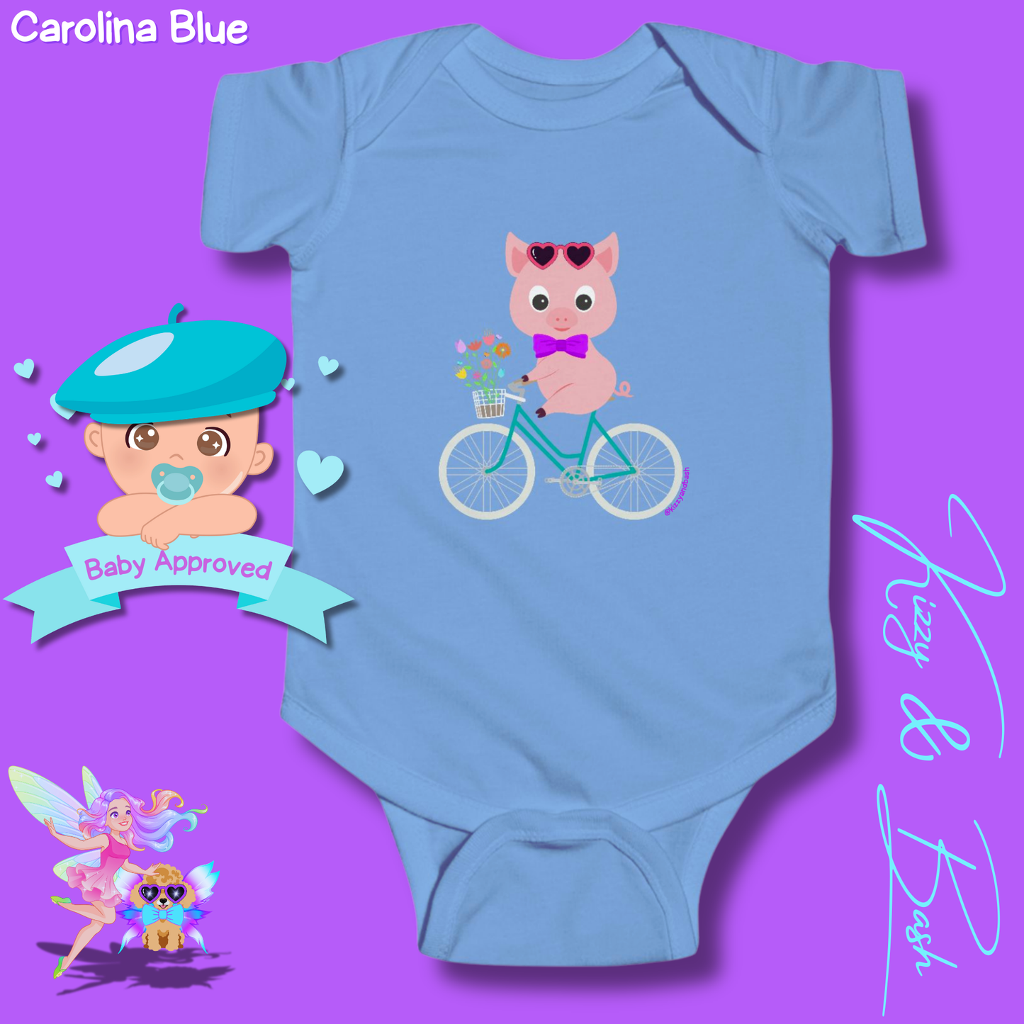 Cute Pig Riding a Bicycle Infant Onesie Perfect Baby Shower Gift Pig Nursery Gift Funny Gift for Baby Unique Pig Gift for Baby Boy or Baby Girl