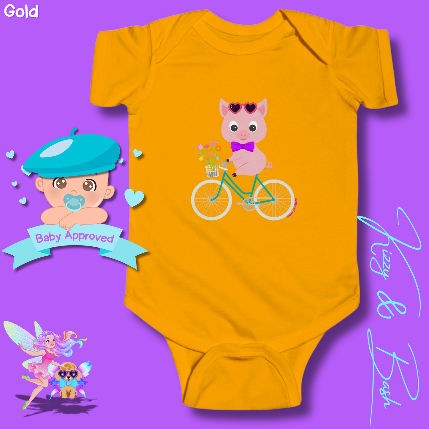 Cute Pig Riding a Bicycle Infant Onesie Perfect Baby Shower Gift Pig Nursery Gift Funny Gift for Baby Unique Pig Gift for Baby Boy or Baby Girl