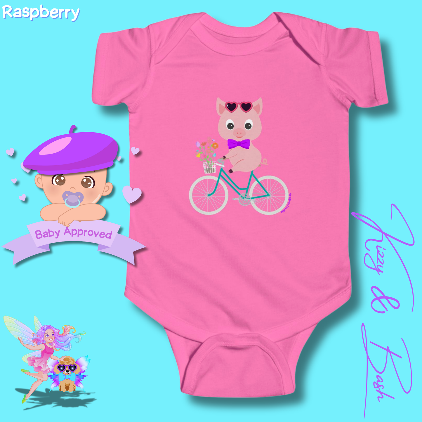 Cute Pig Riding a Bicycle Infant Onesie Perfect Baby Shower Gift Pig Nursery Gift Funny Gift for Baby Unique Pig Gift for Baby Boy or Baby Girl