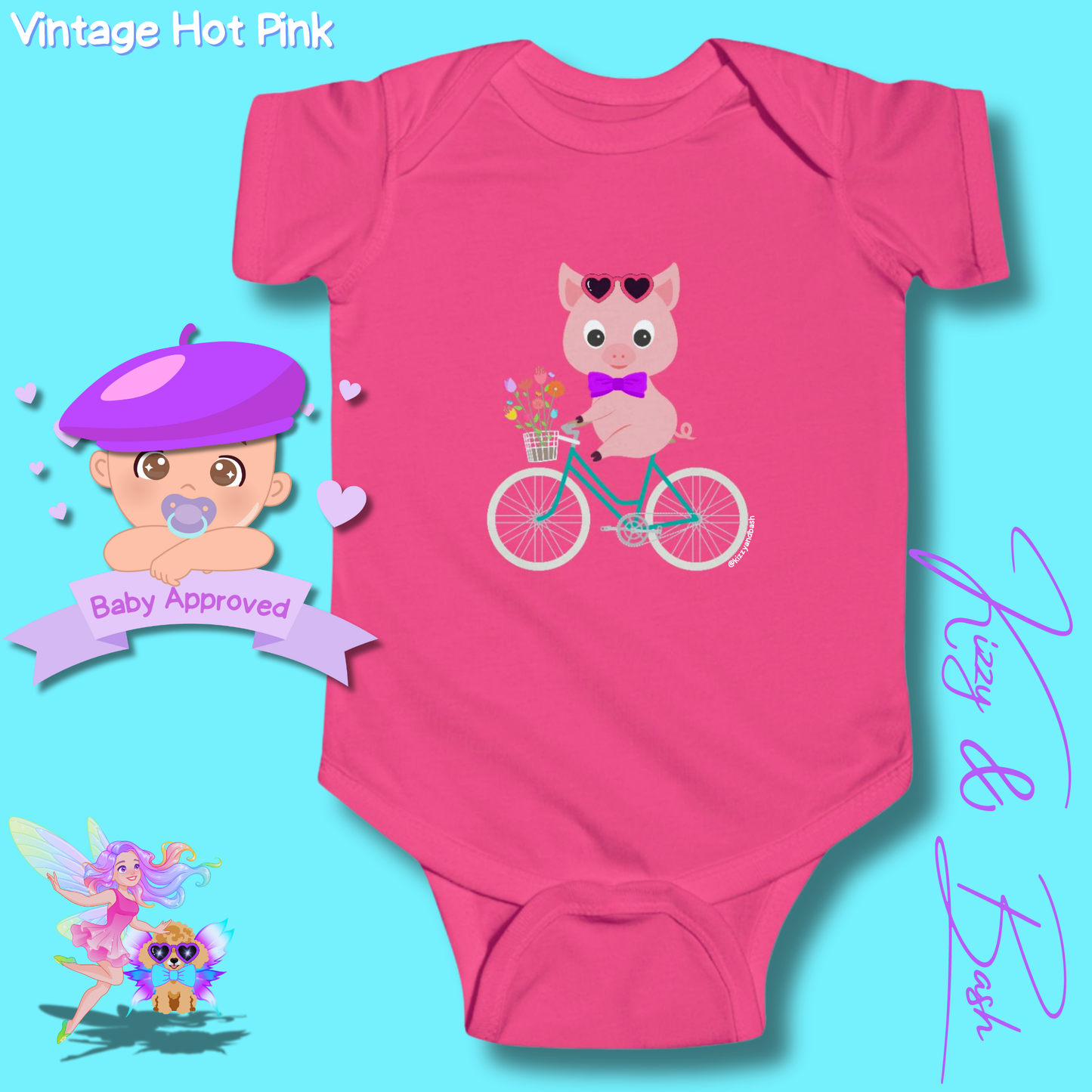 Cute Pig Riding a Bicycle Infant Onesie Perfect Baby Shower Gift Pig Nursery Gift Funny Gift for Baby Unique Pig Gift for Baby Boy or Baby Girl