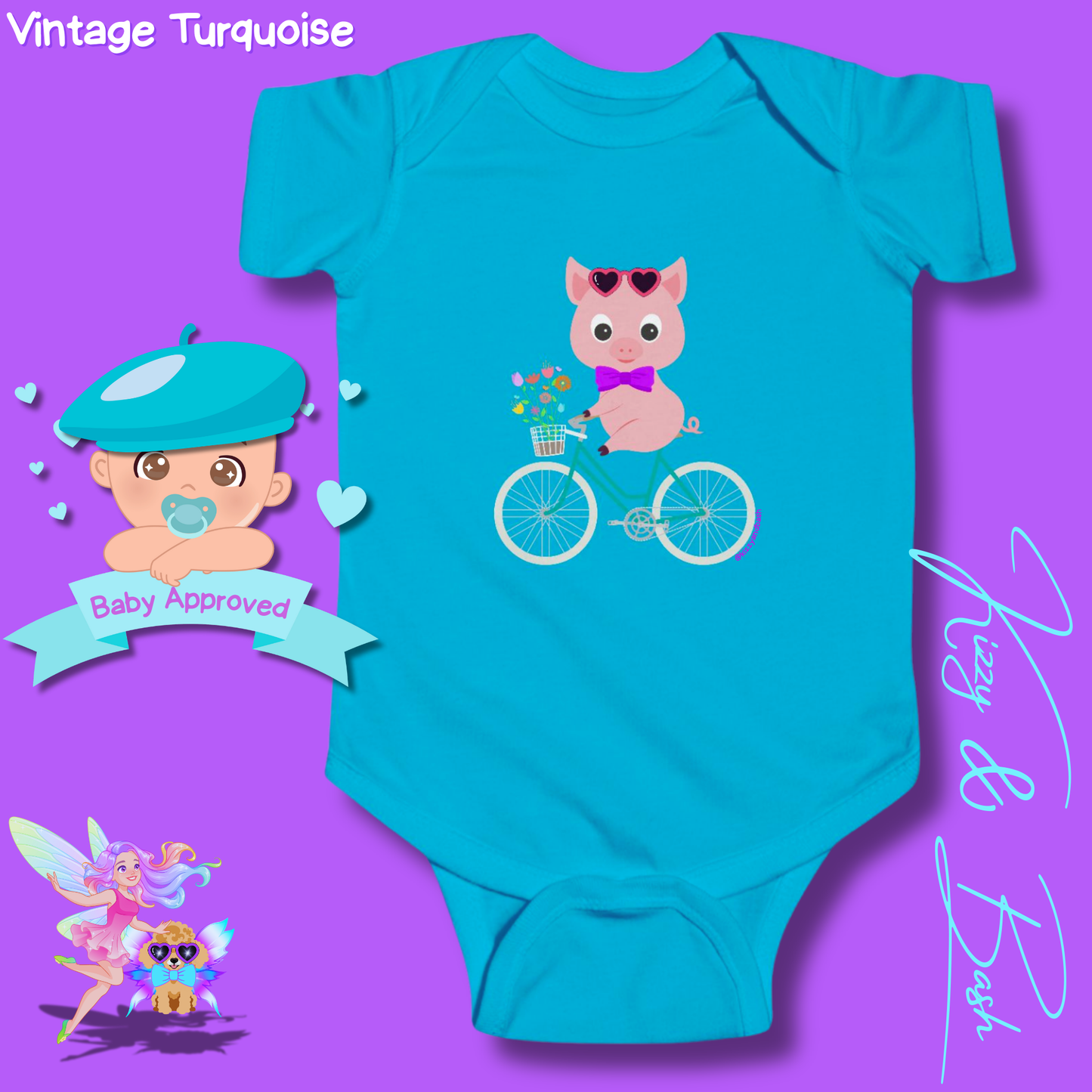 Cute Pig Riding a Bicycle Infant Onesie Perfect Baby Shower Gift Pig Nursery Gift Funny Gift for Baby Unique Pig Gift for Baby Boy or Baby Girl